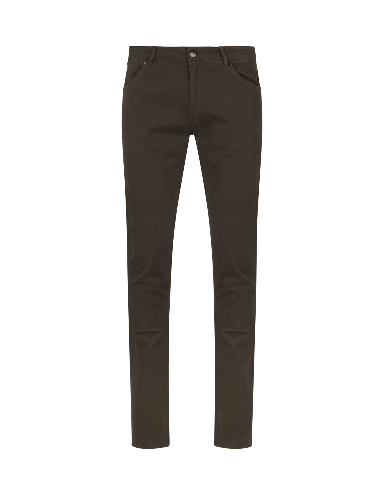 PT01 Man Slim Fit Trousers In Brown Stretch Cotton