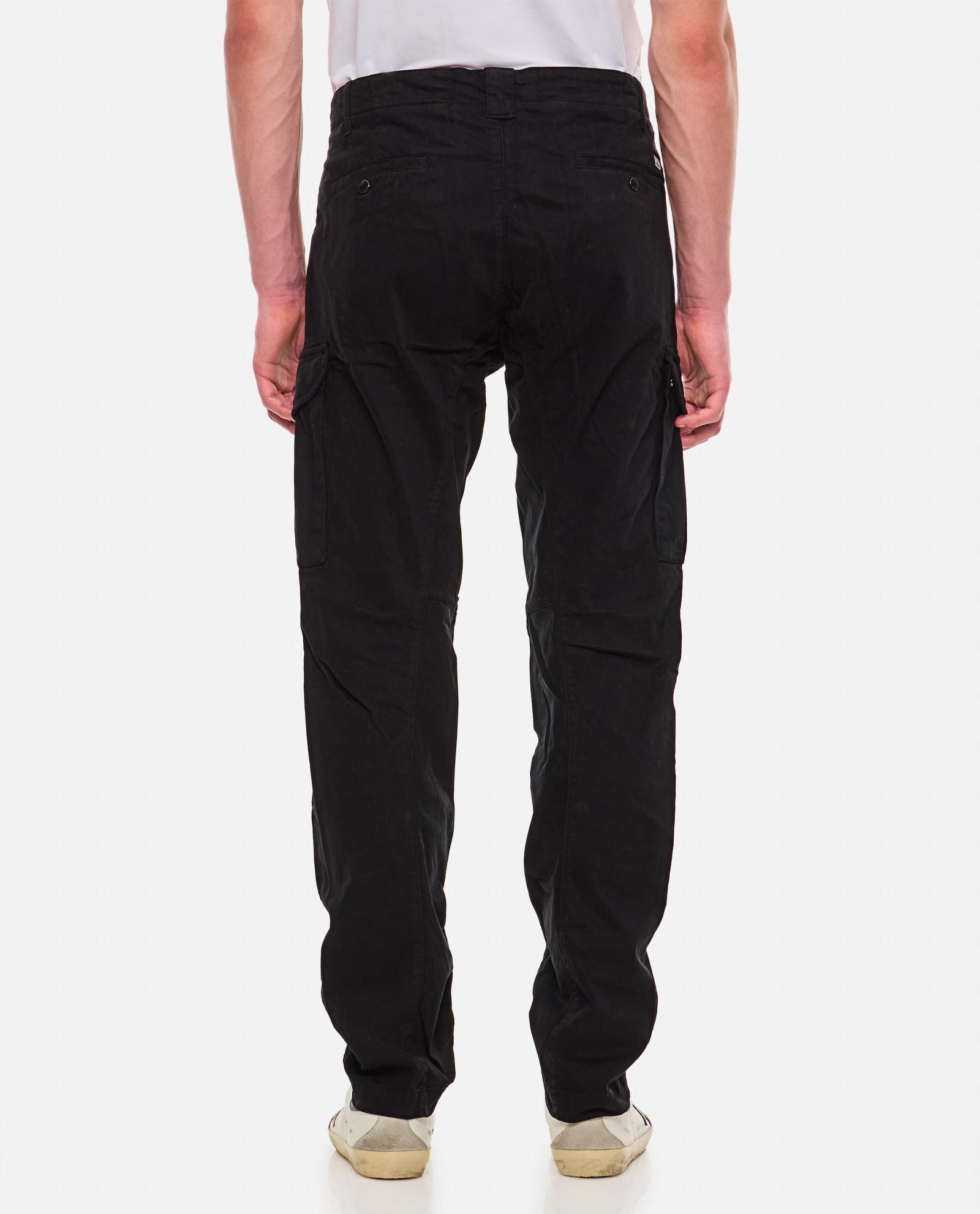 Shop C.p. Company Stretch Sateen Ergonomic Lens Double Cargo Pants In Black