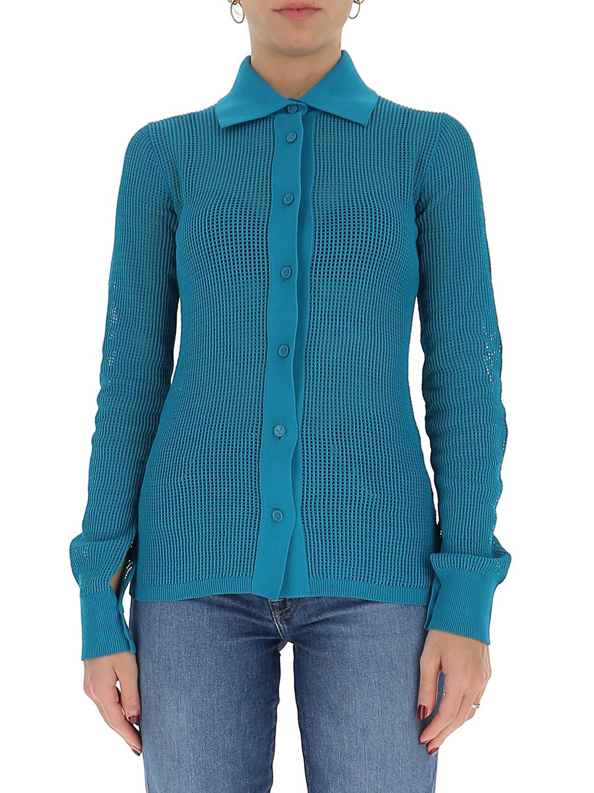 Bottega Veneta Mesh Cardigan In Petrol Color In Blue