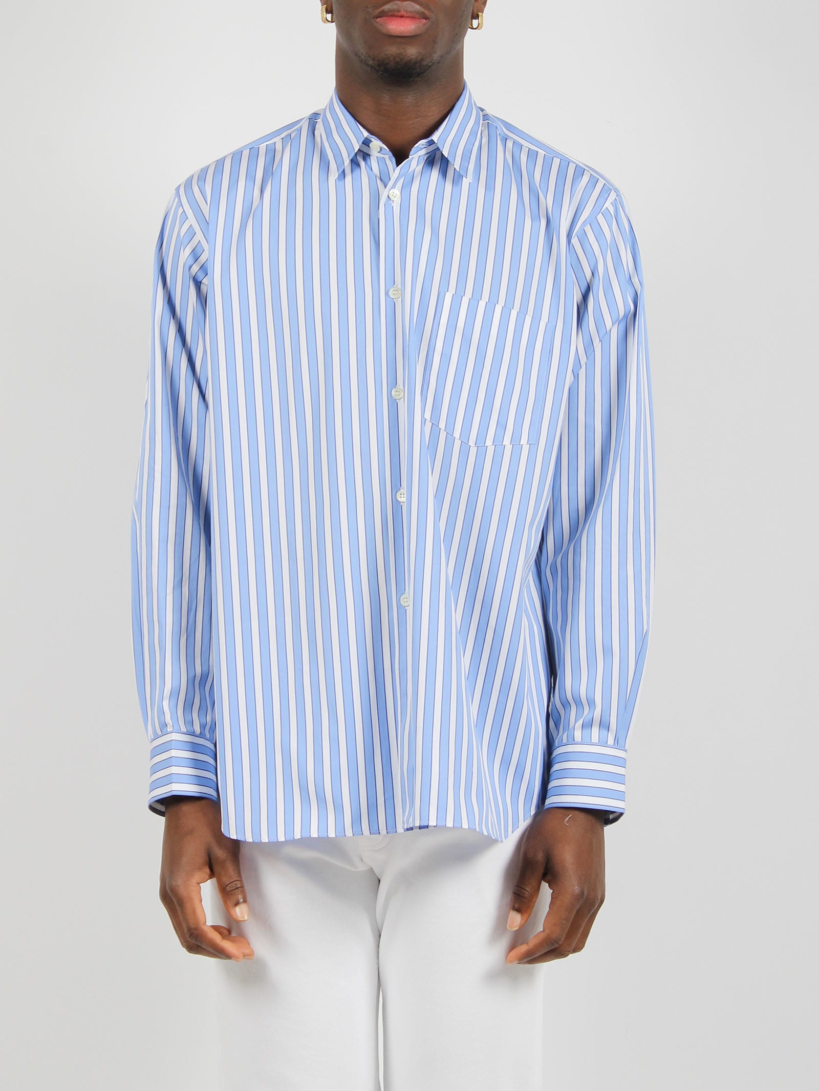 Shop Comme Des Garçons Shirt Striped Long Sleeve Shirt In Blue