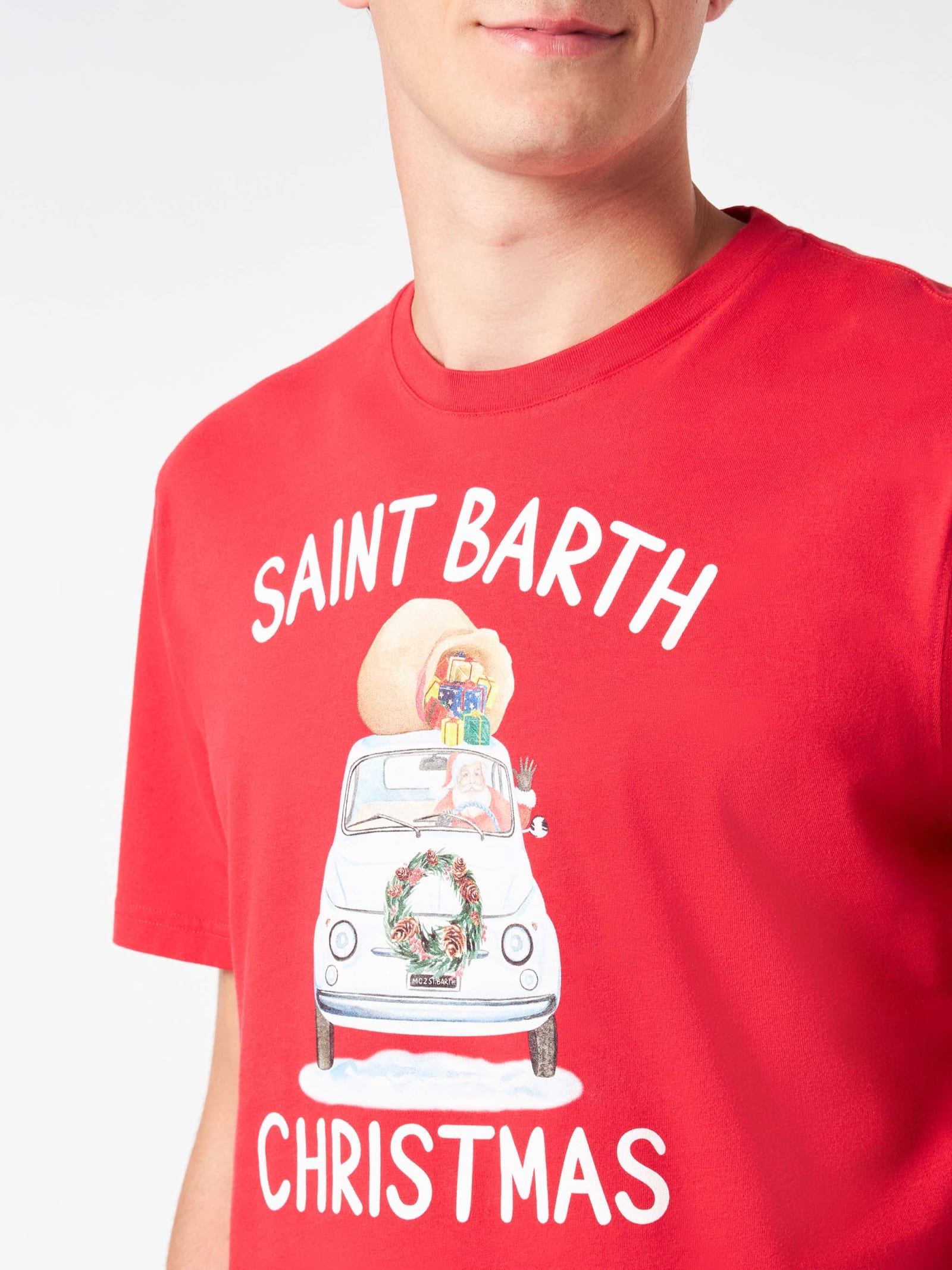 MC2 SAINT BARTH MAN HEAVY COTTON T-SHIRT WITH SAINT BARTH CHRISTMAS PRINT