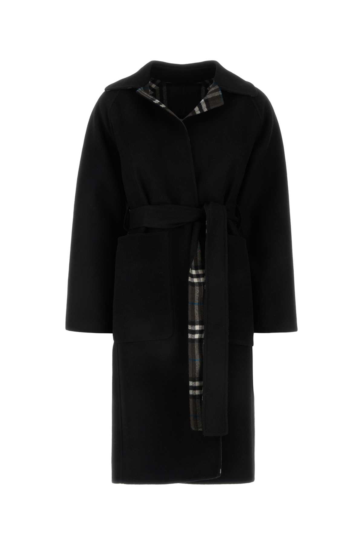 Shop Burberry Black Wool Reversible Coat