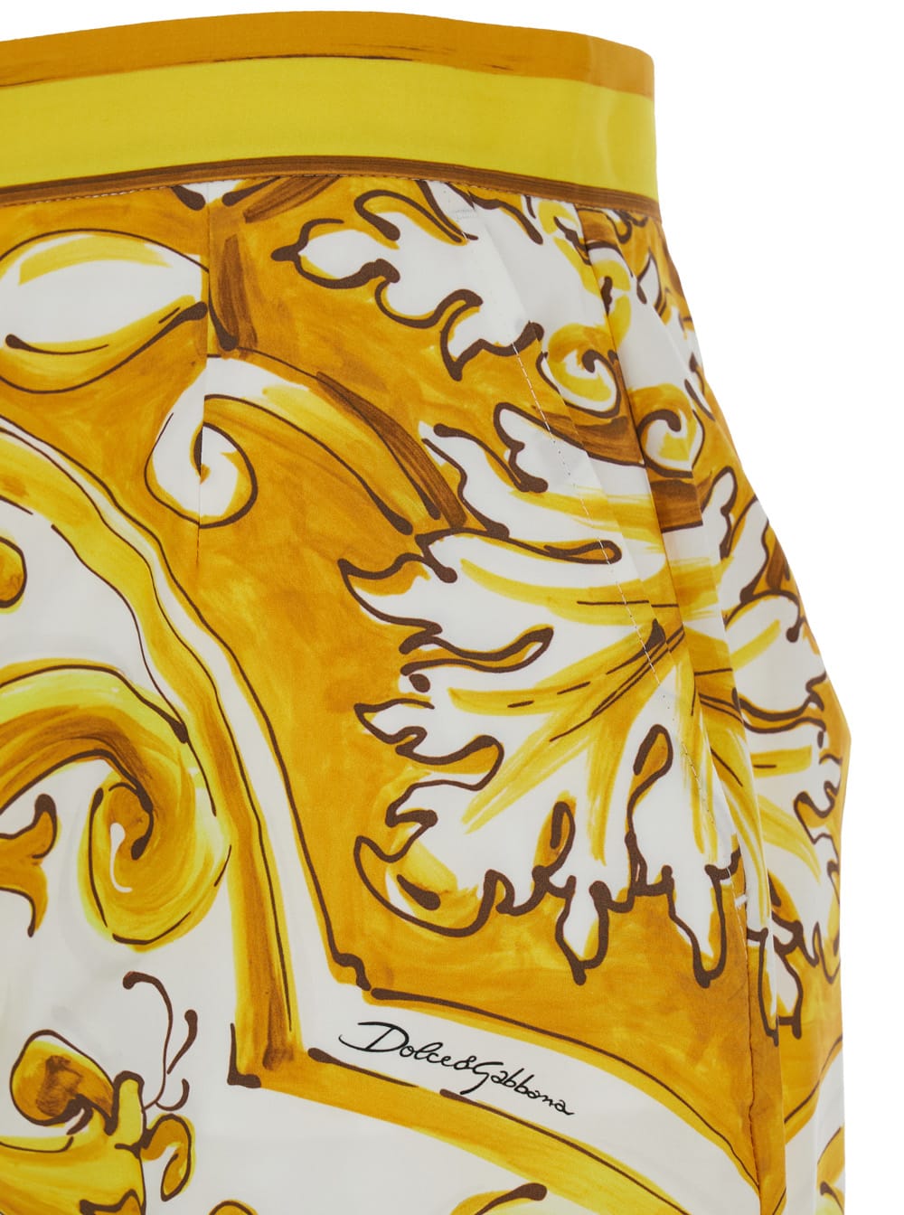 Shop Dolce & Gabbana Yellow And White Short With Majolica Print In Cotton Woman In Giallo