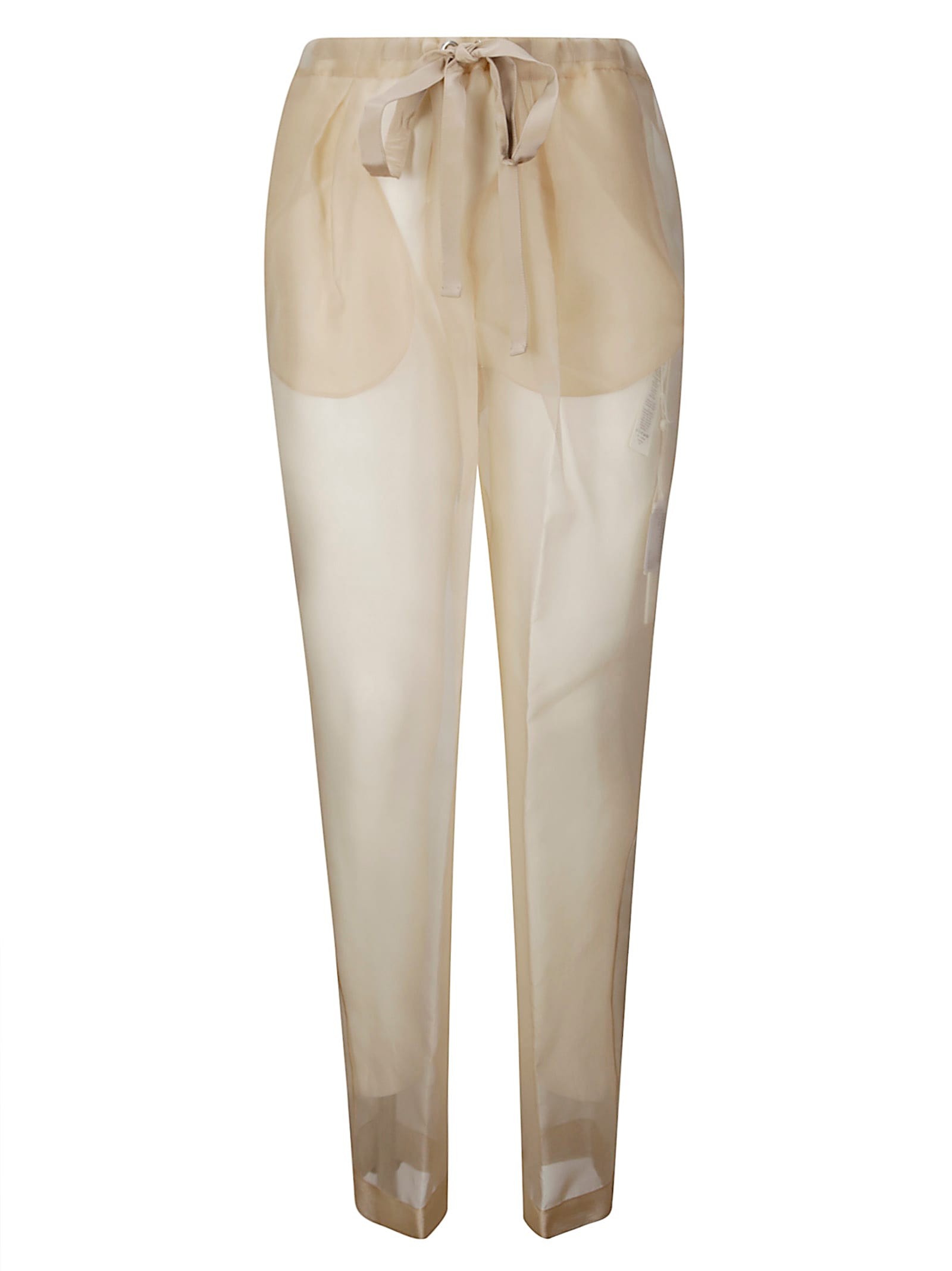 Khaite Beige Semi-transparent Silk Pants With Drawstring Waist In Neutral