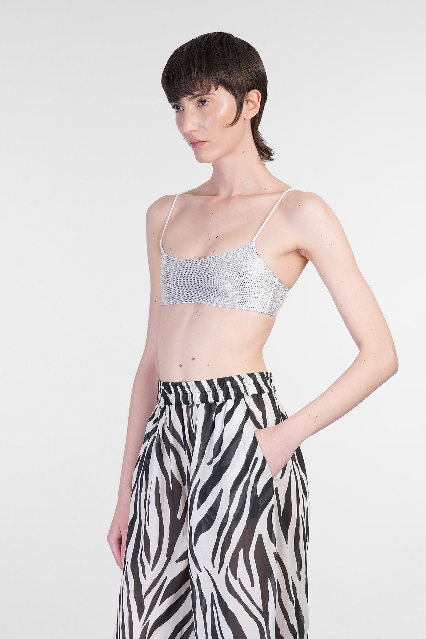 The Andamane Fitted Tulle Bralette Top With Rhinestone Accents