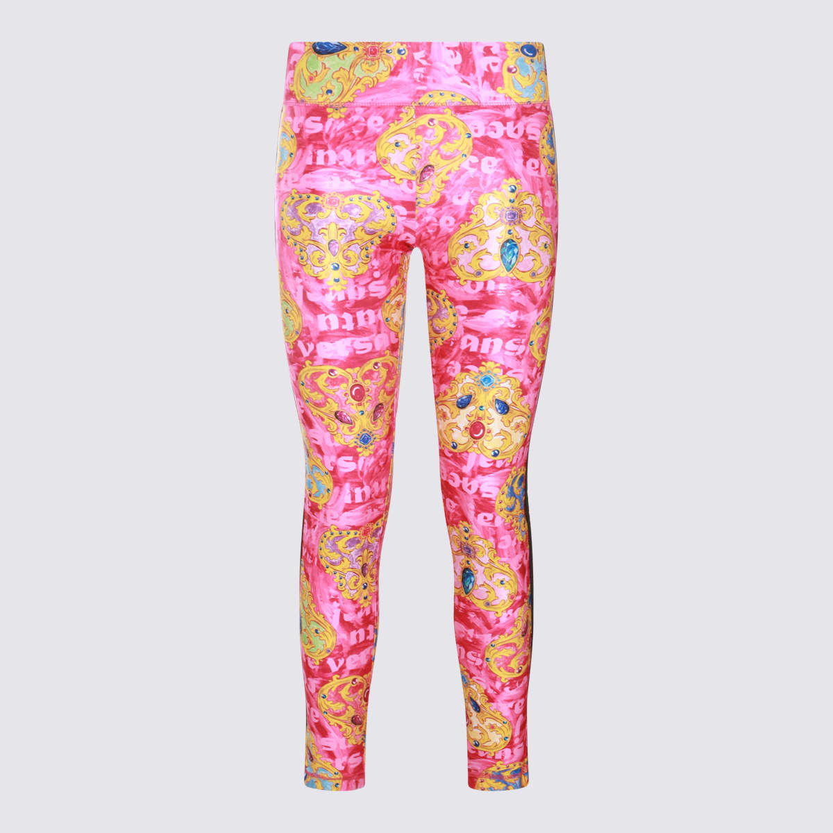 Shop Versace Jeans Couture Pink Multicolour Heart Couture Leggings In Fuchsia