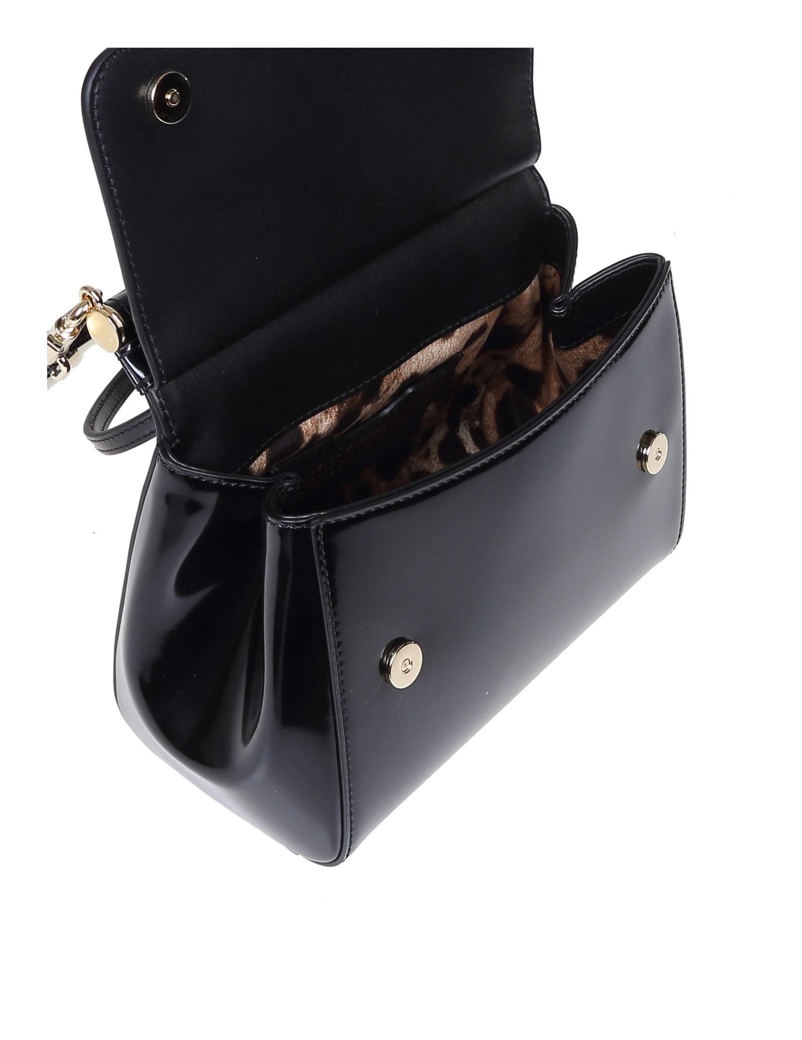 Shop Dolce & Gabbana Small Sicily Bag In Polished Calfskin In Black
