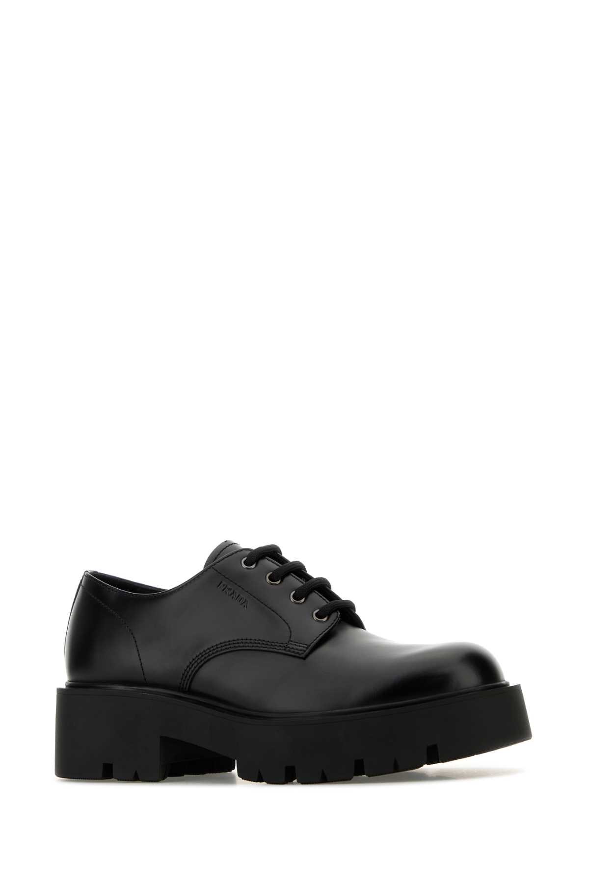 Shop Prada Black Leather Lace-up Shoes In Nero