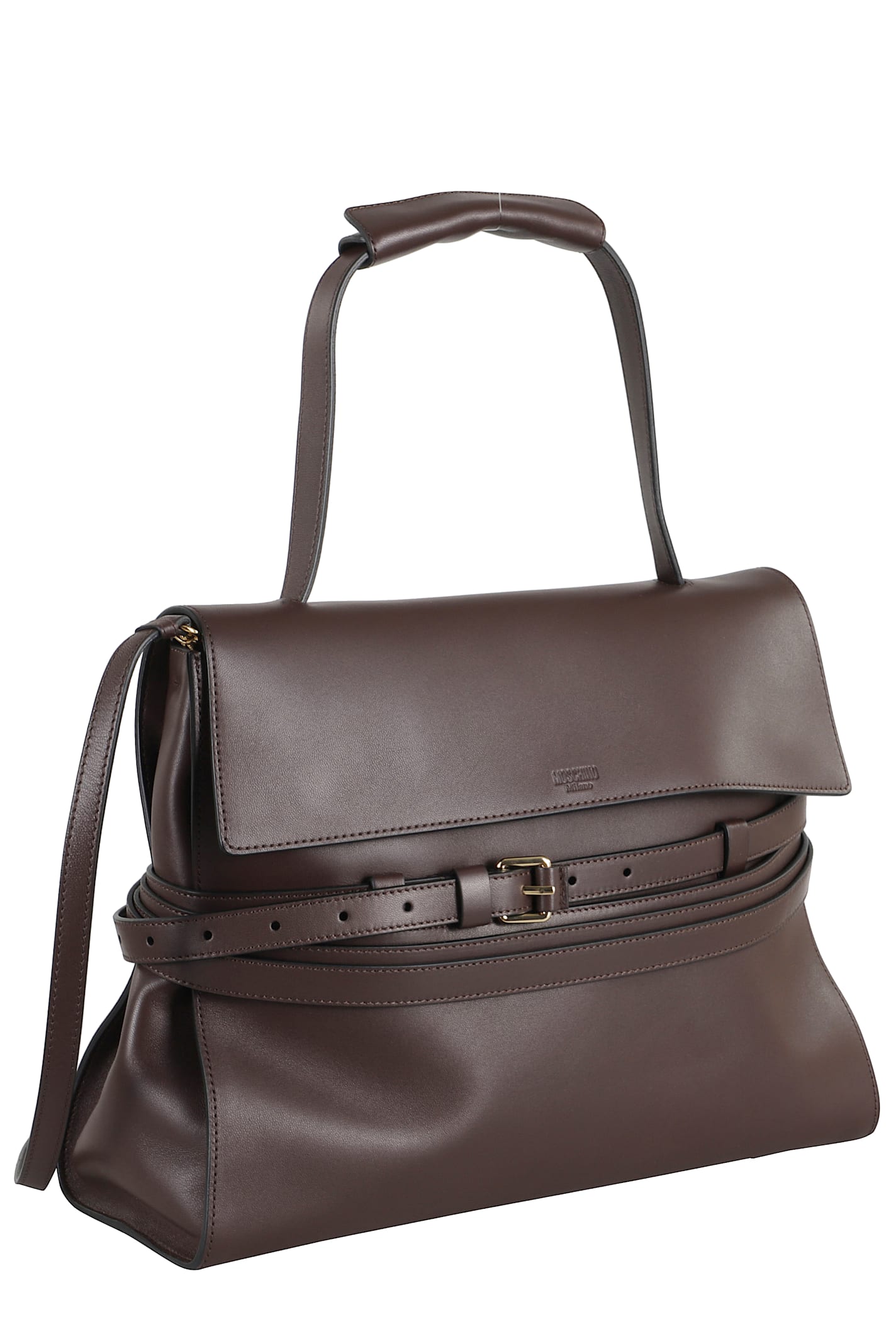 Moschino Medium Tie Me Buckle-strap Handbag In Brown