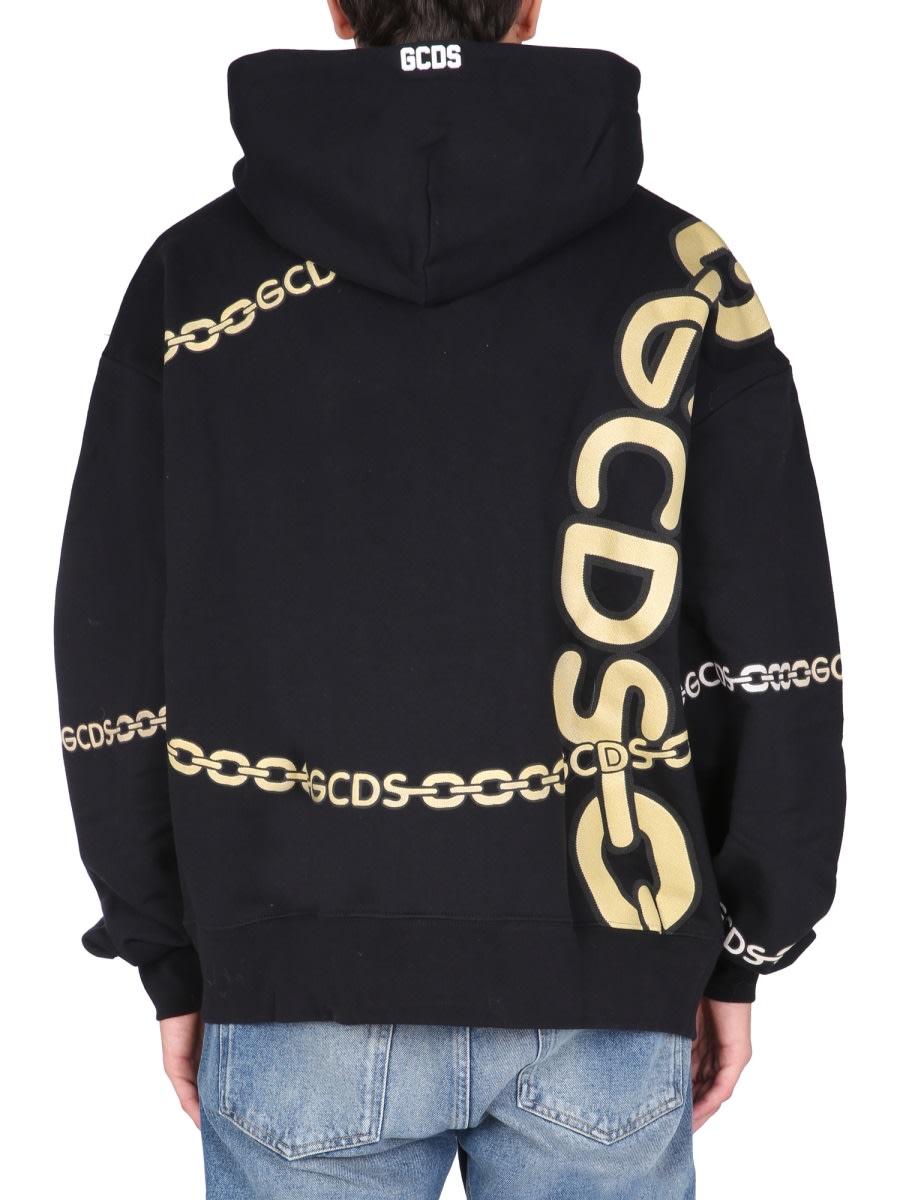 Gcds Chain-link Logo-print Hoodie In Black