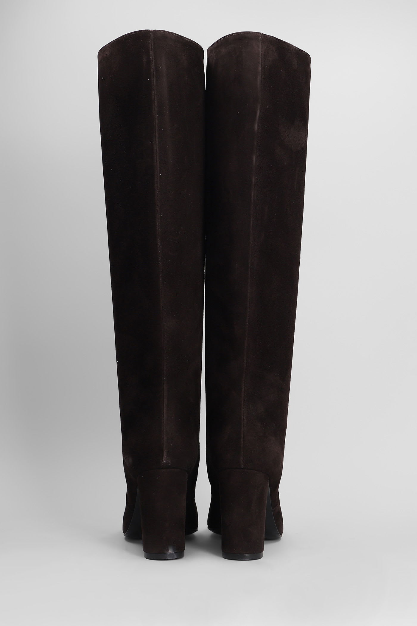 Via Roma 15 Black Suede Ankle Boots With Refined Block Heel In Brown