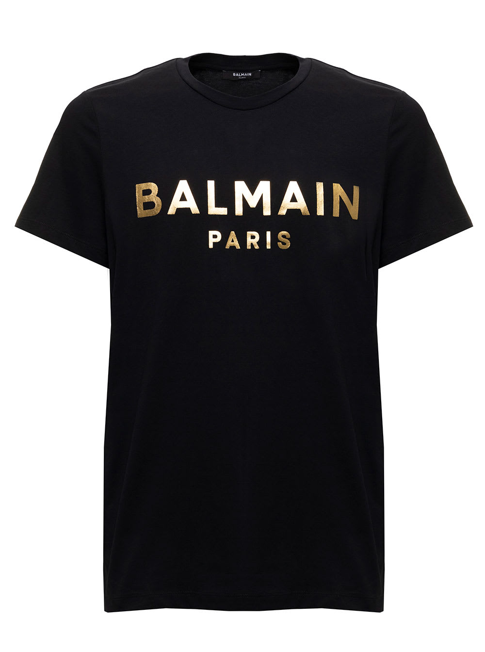 Balmain Mans Black Cotton T-shirt With Metallic Logo Print