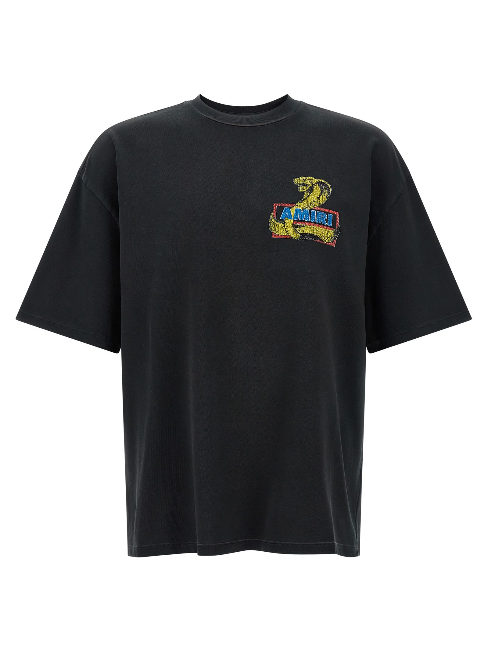 Amiri Crystal Cobra Embellished Printed Cotton-blend Jersey T-shirt In Black