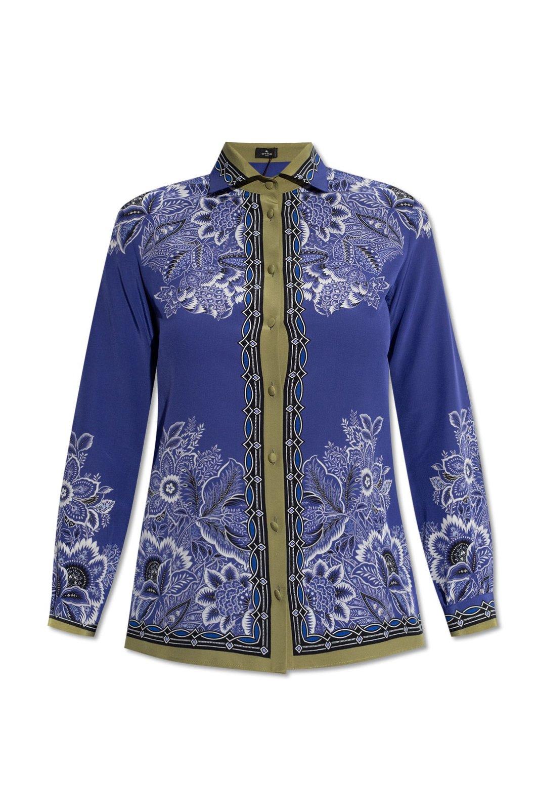 Shop Etro Bandana Print Long-sleeved Shirt In Blue