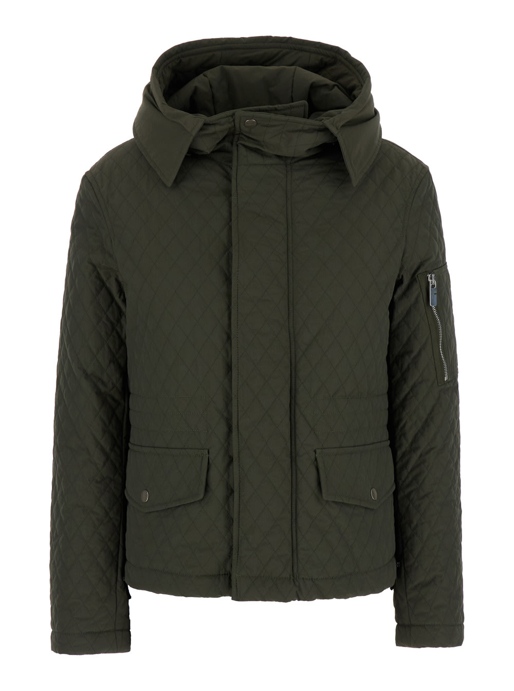 Shop Burberry Green Quilted Jacket With Ekd Logo Detail In Cotton Blend Woman