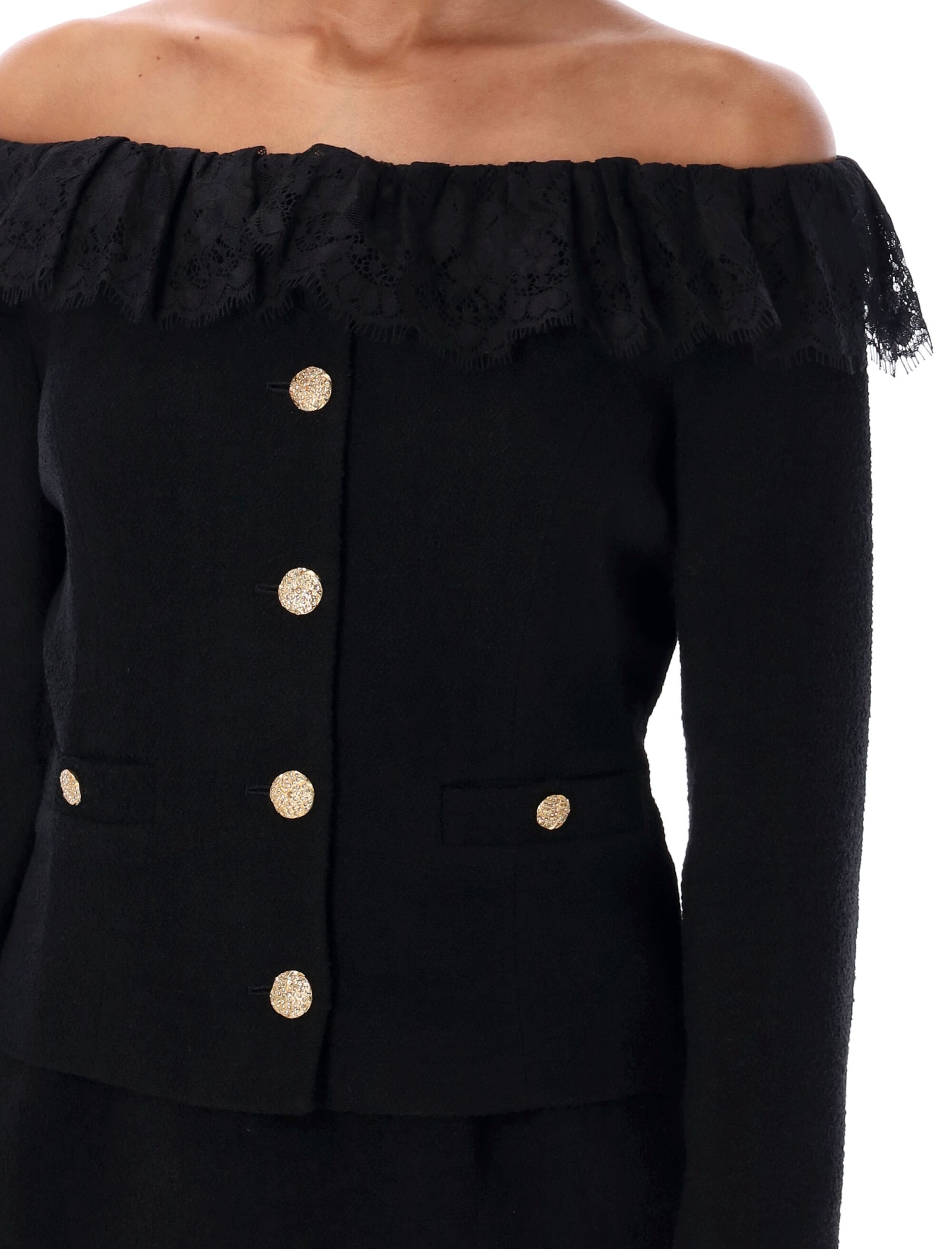 Shop Alessandra Rich Off-shoulder Jacket In Black