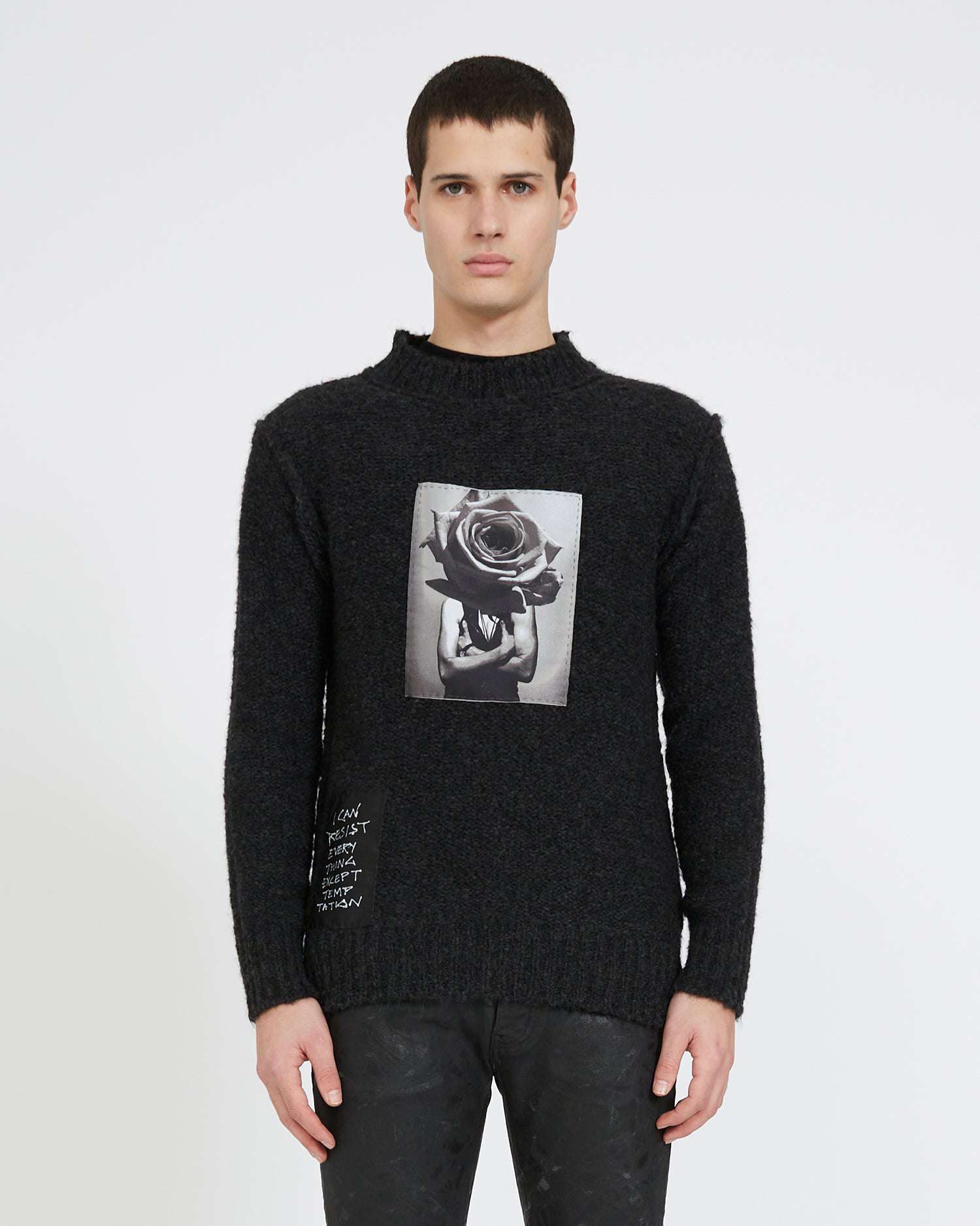 Shop John Richmond Half High-neck Sweater With Front Print. In Nero