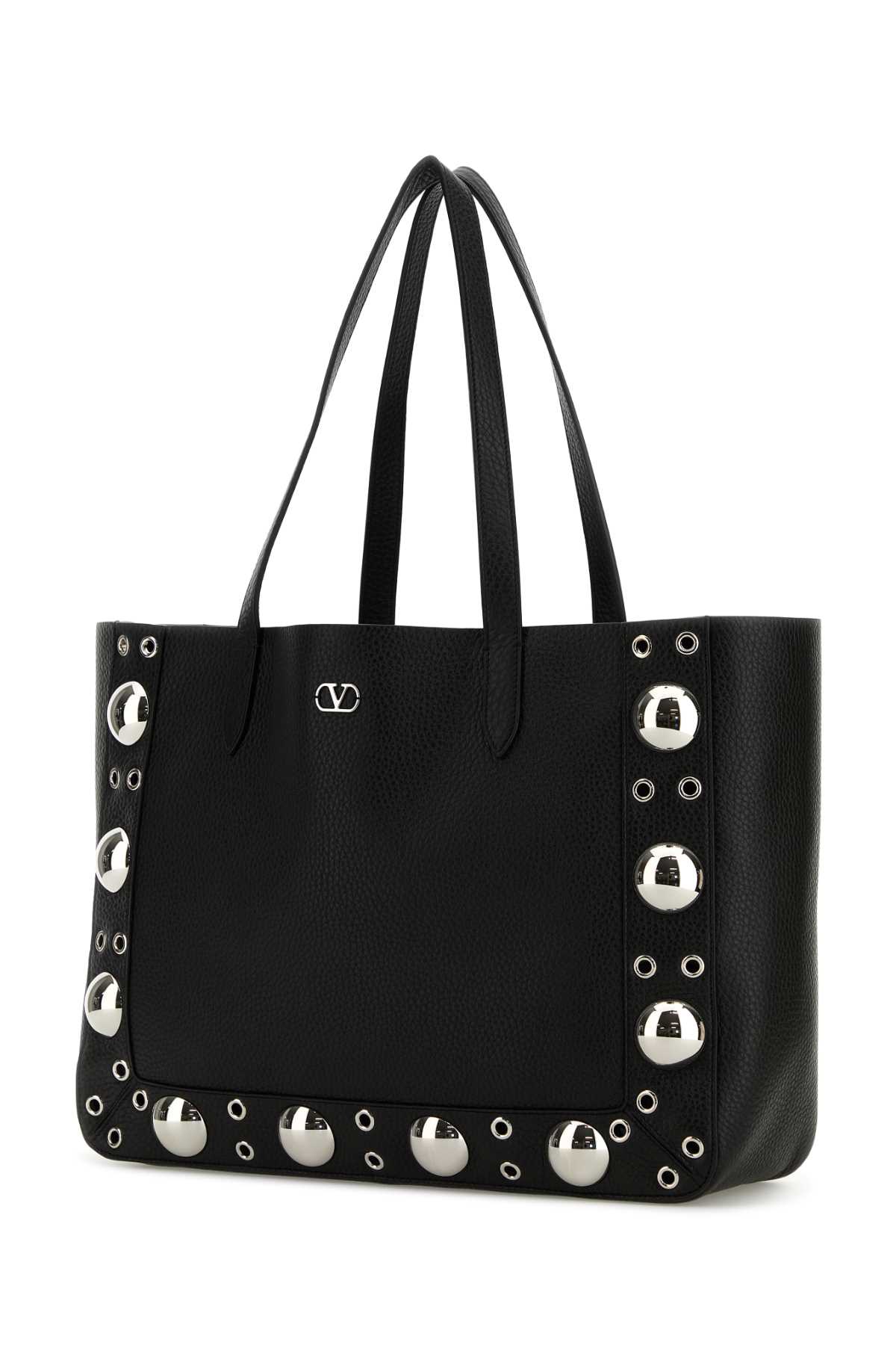 Valentino Nellcôte Medium Shopping Bag In Garnet Calfskin In Nero