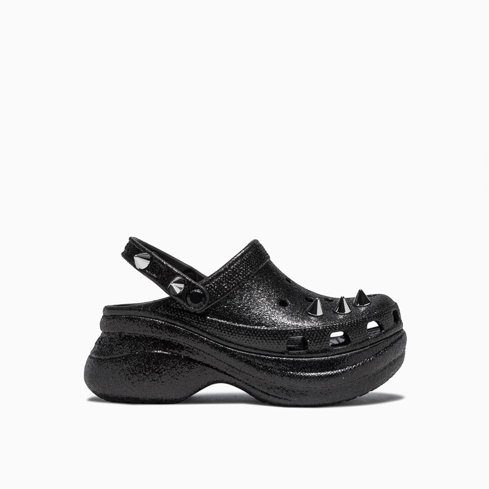 Crocs Classic Bae Glitter Stud Sliders 206783 In Black | ModeSens