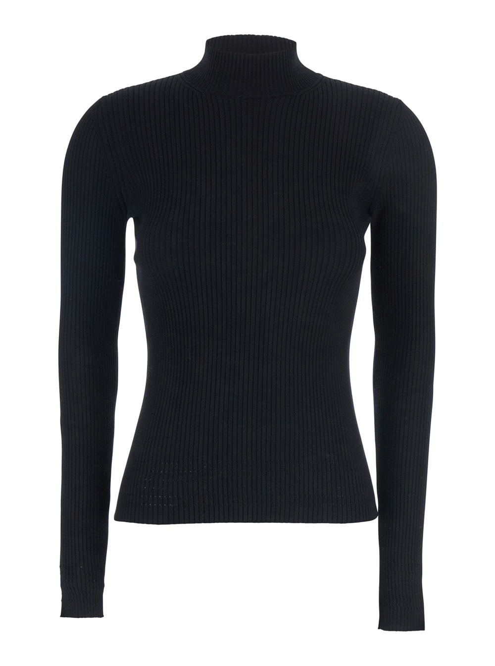 Twinset Fitted Ribbed Sweater With High Neckline In Black
