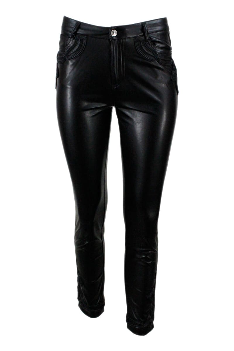 Ermanno Scervino Slim Faux Leather Trousers With Embossed Inserts