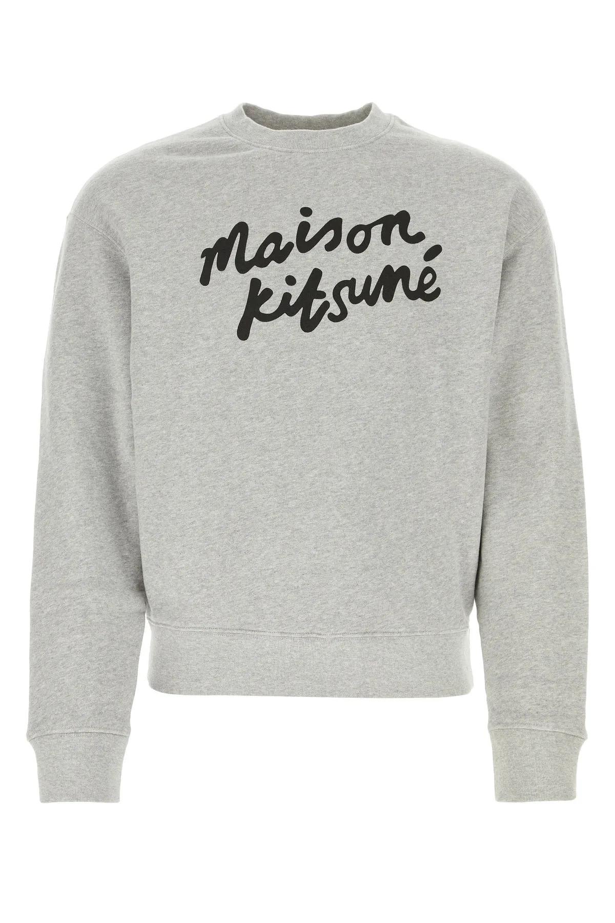 Shop Maison Kitsuné Melange Grey Cotton Sweatshirt