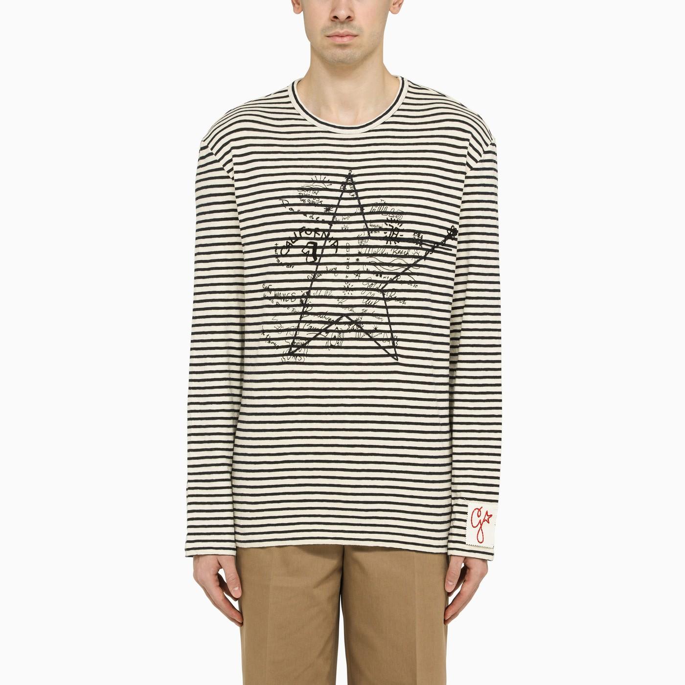Golden Goose Ivory And Blue Striped T-shirt In Multicolor