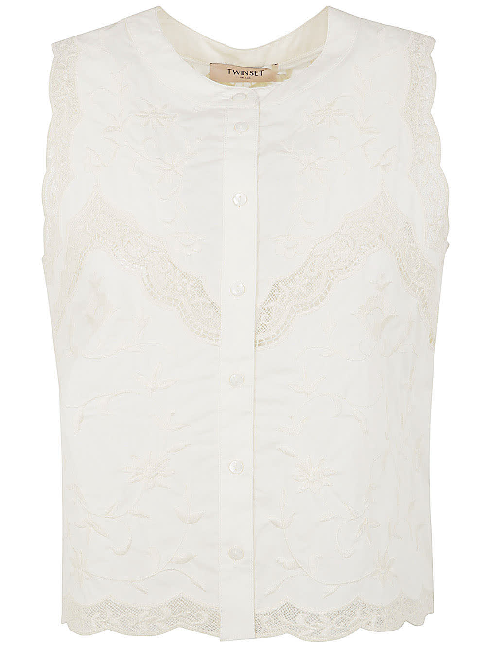 Twinset Embroidered Sleeveless Shirt In Optic White
