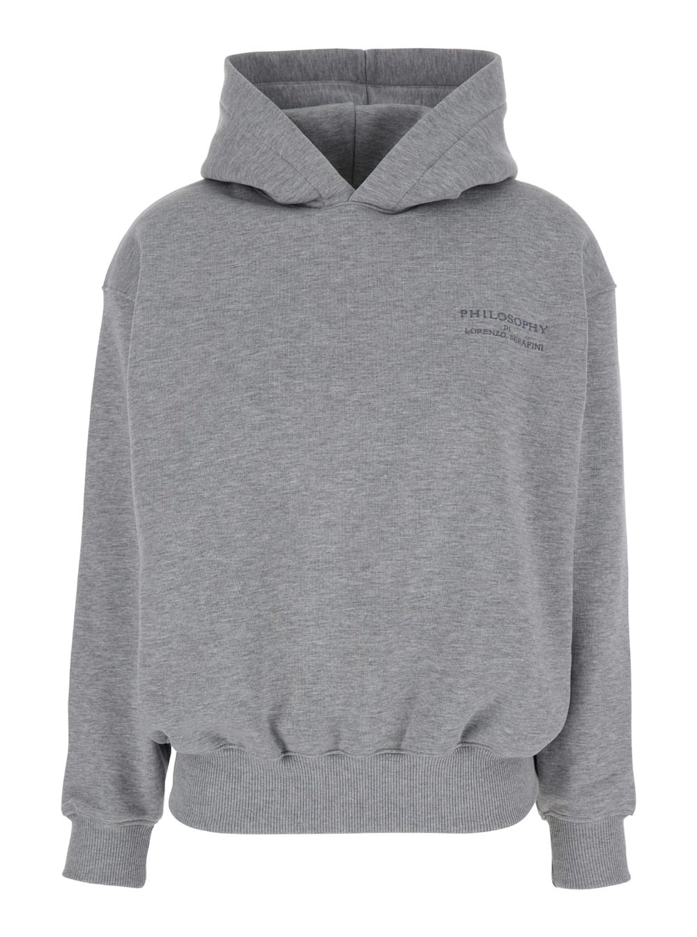 Grey Hoodie With Tonal Logo Print In Cotton Woman