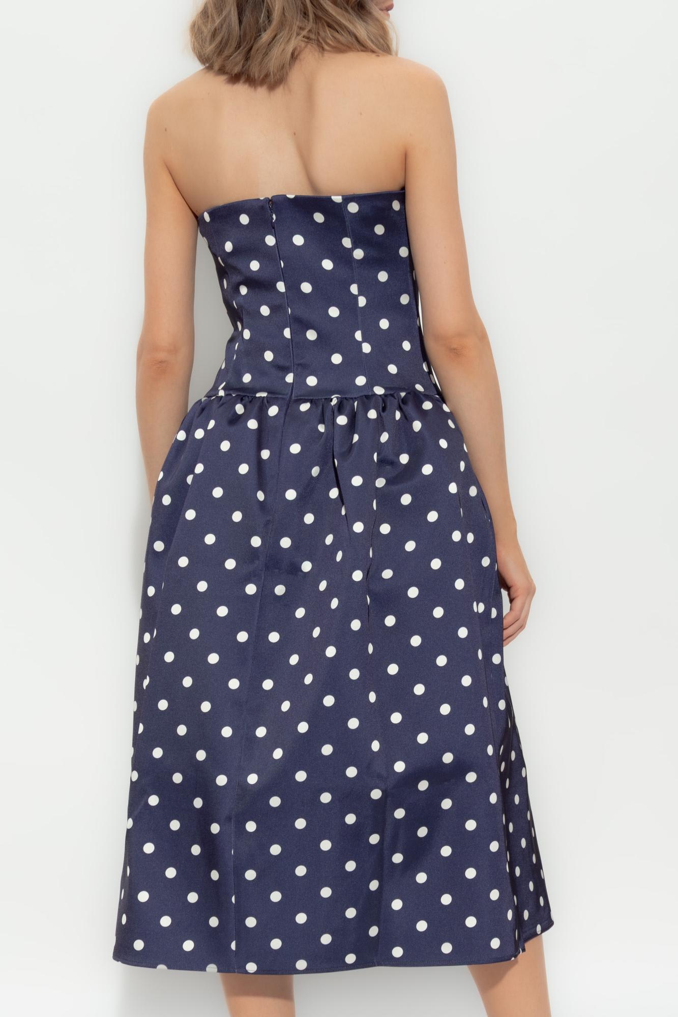 Shop Self-portrait Navy Polka Dot Satin Midi Dress