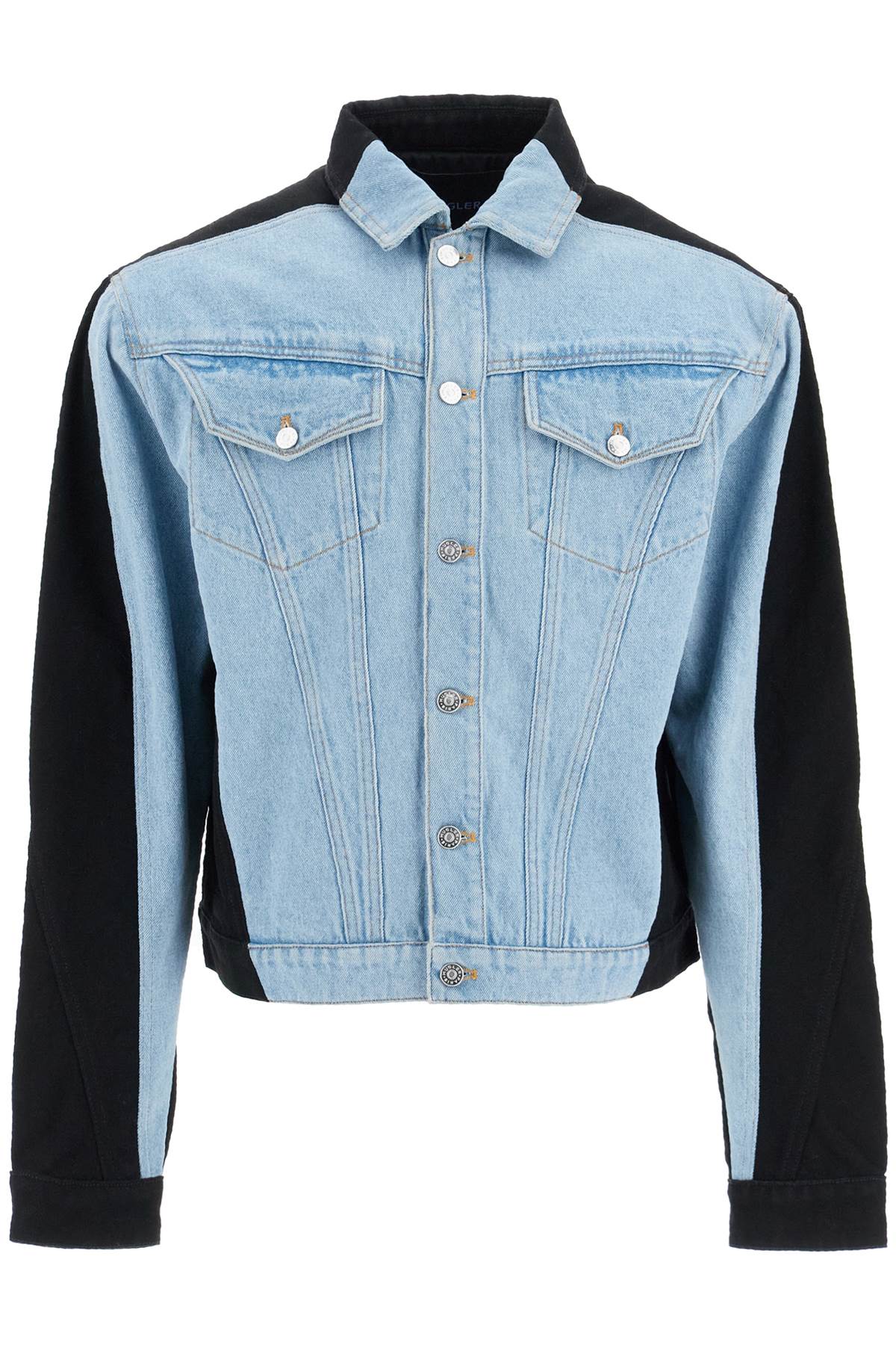 Mugler Colour-block Jacket In Tokyo Blue Black (blue)