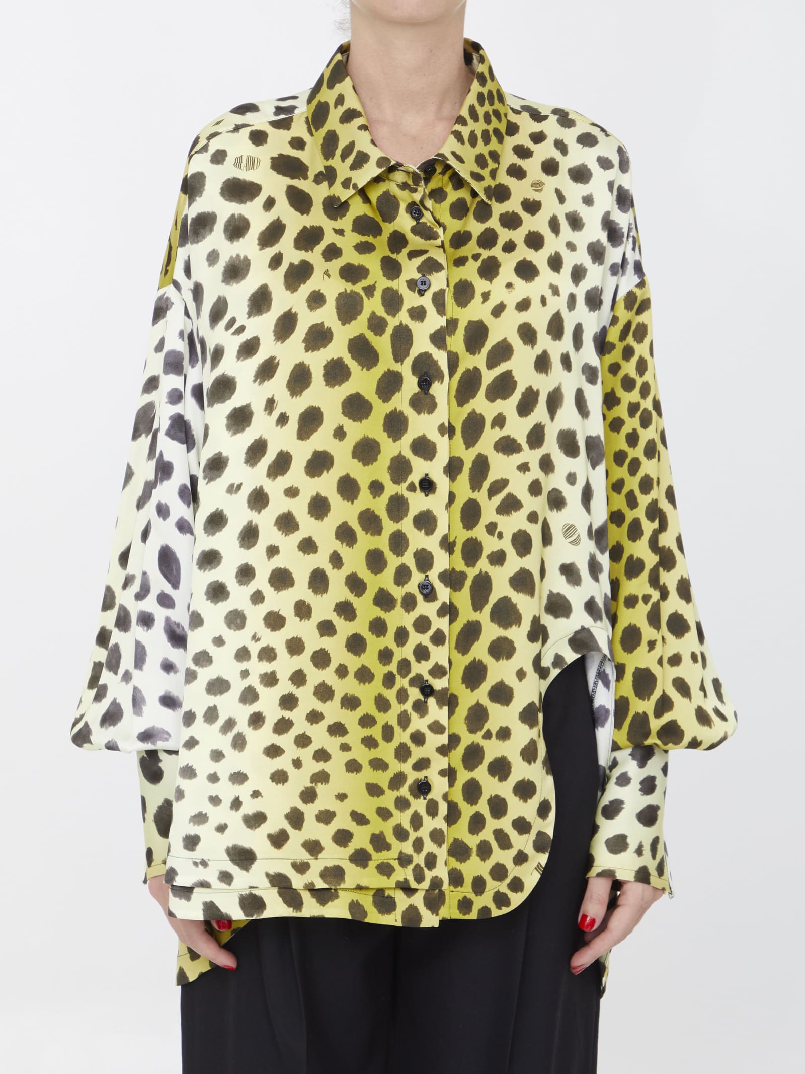Attico Eliza Leopard-print Button Down Shirt In Yellow