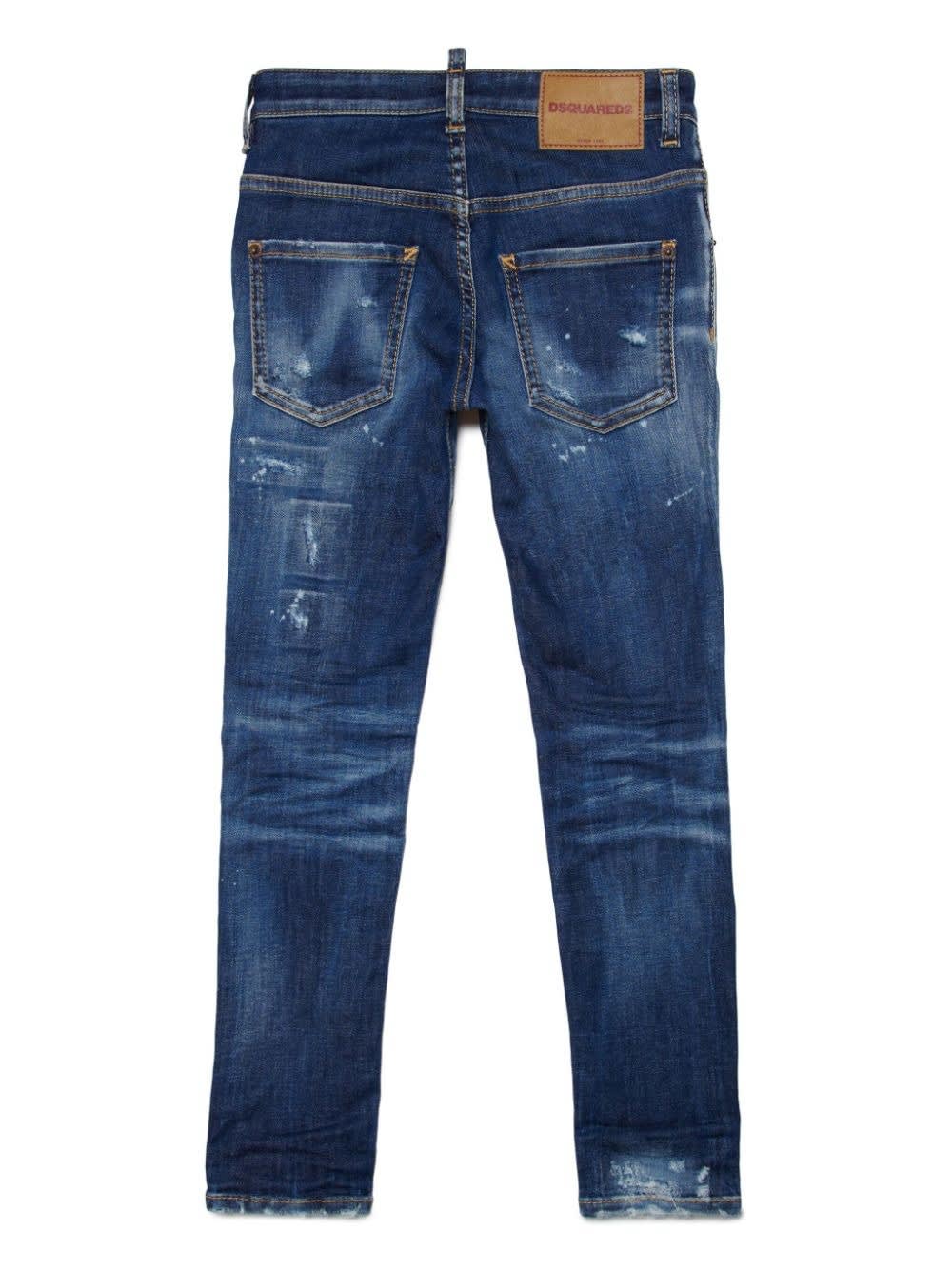 Shop Dsquared2 Skater Skinny Jeans In Dark Blue Washed With Rips