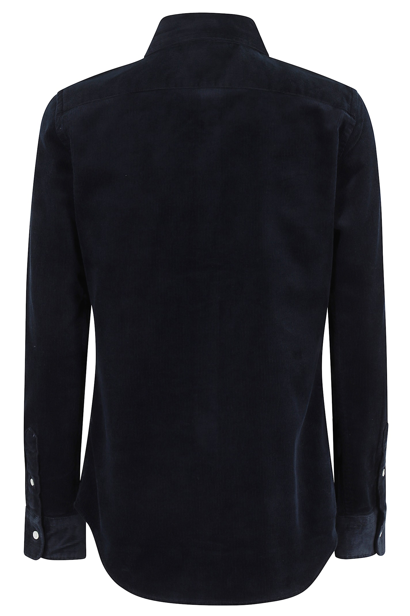 Polo Ralph Lauren Navy Blue Long Sleeve Velvet Ribbed Shirt With Classic Collar In Blue