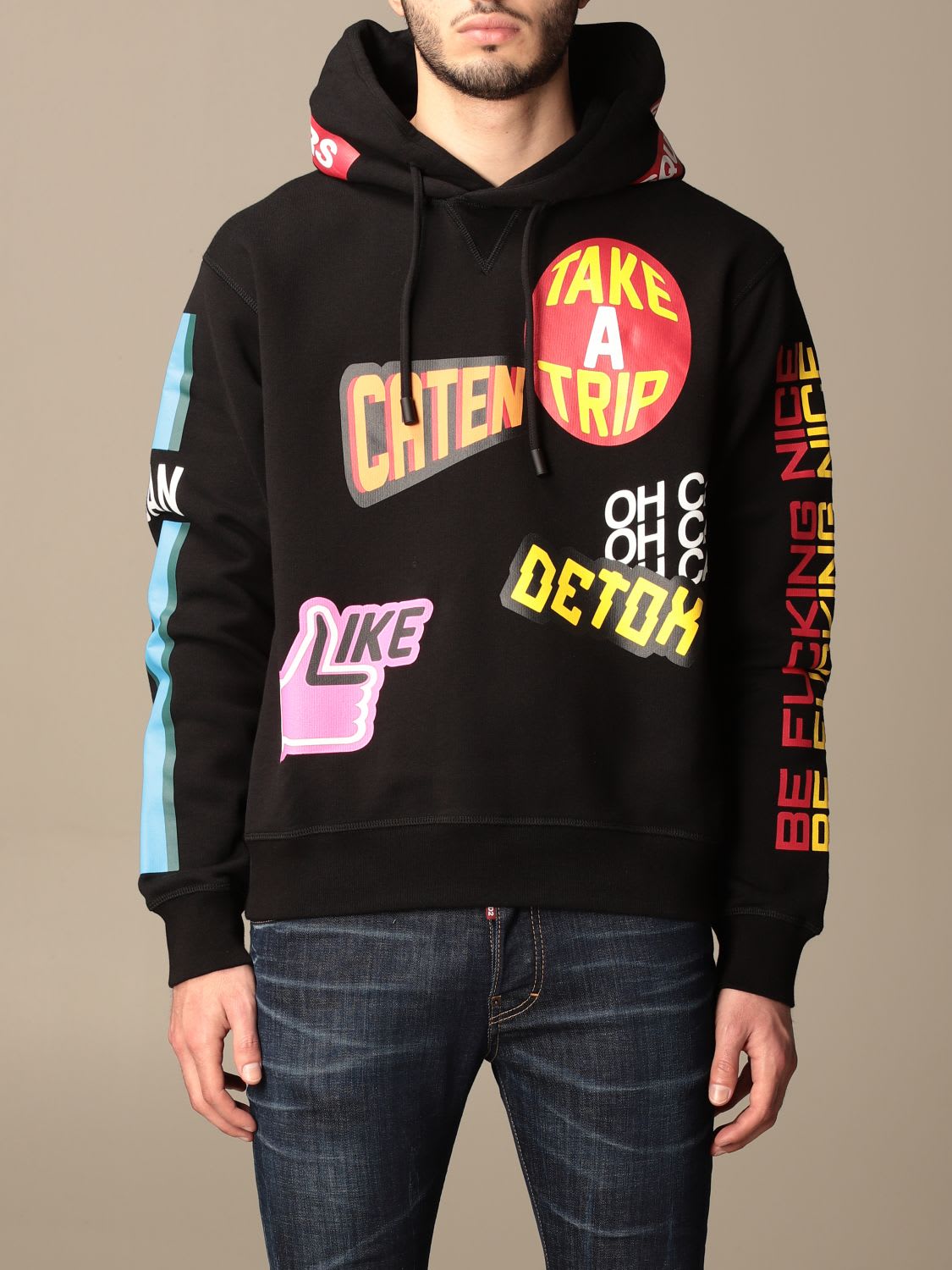 Dsquared2 Sweatshirt Dsquared2 Cotton Sweatshirt With All-over Logo And Patches