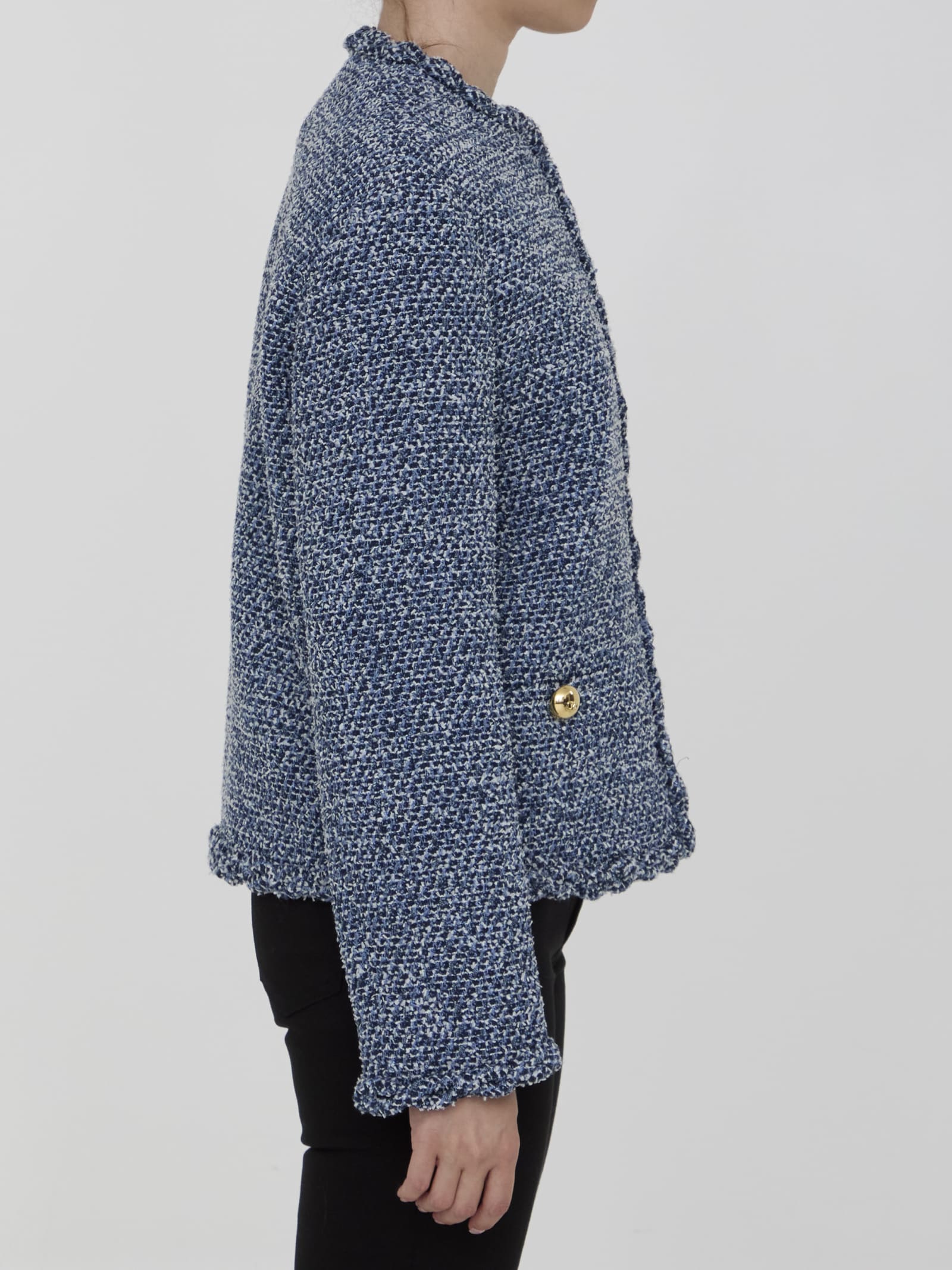 Shop Valentino Denim Textured Tweed Jacket In Light Blue