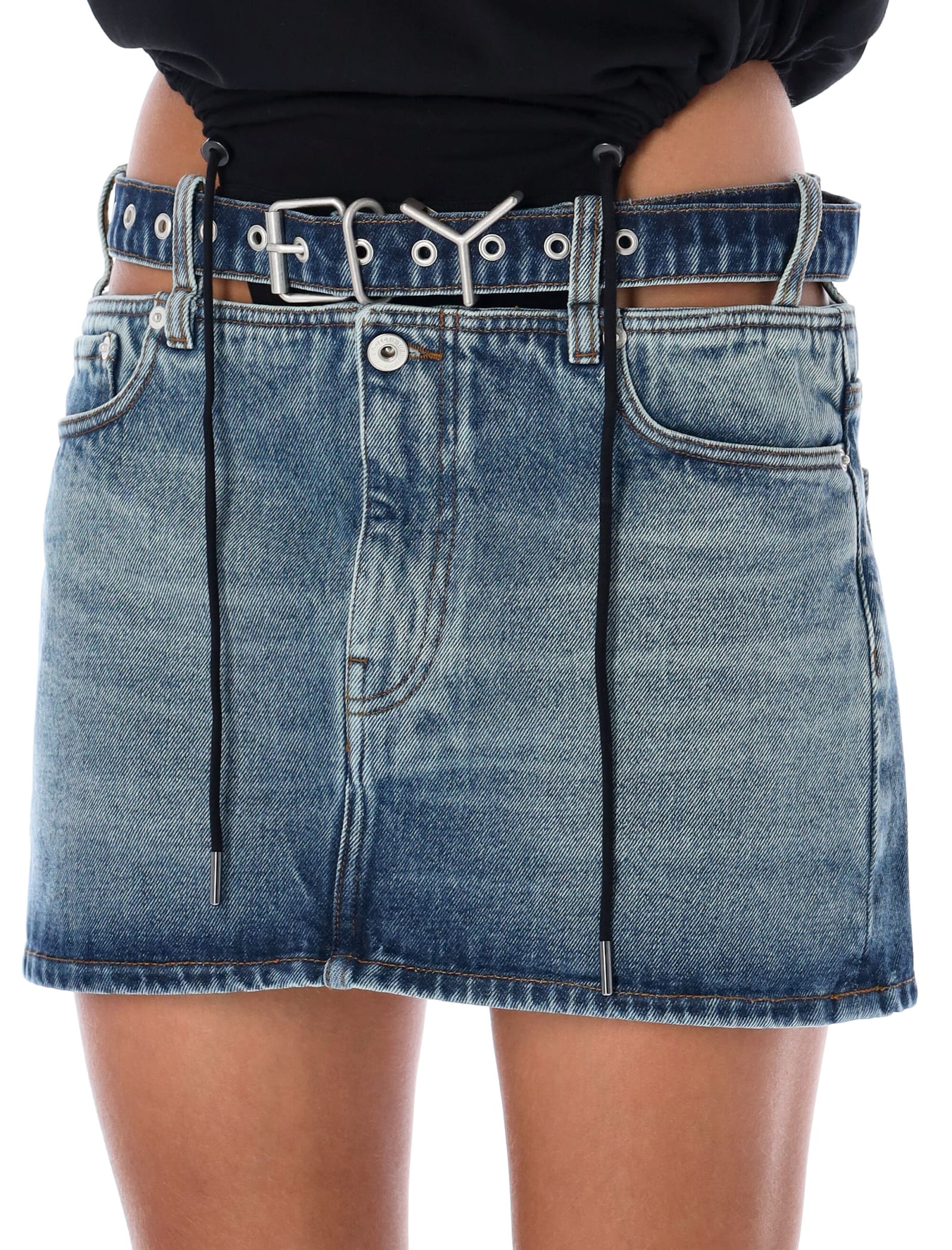 Shop Y/project Y Belt Mini Skirt In Light Blue