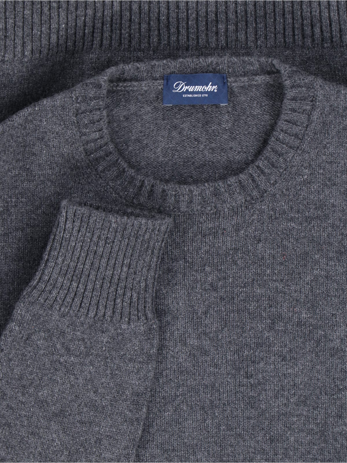 Drumohr Ribbed Hem Long Sleeve Crew Neck Sweater In Gray