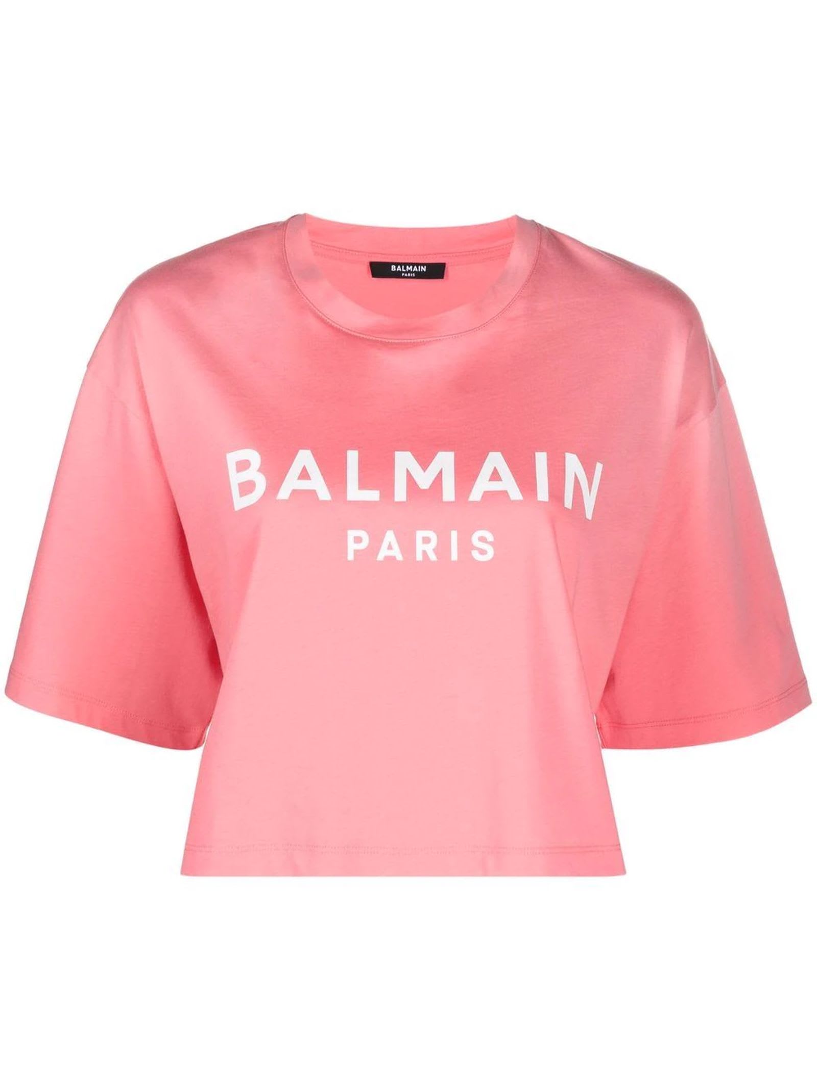 Balmain Pink Cotton Cropped T-shirt