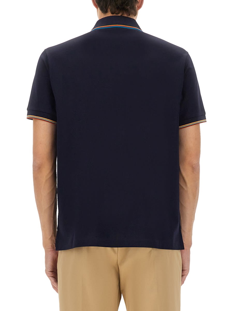 Paul Smith Cotton Polo Shirt With Zipper In Blue