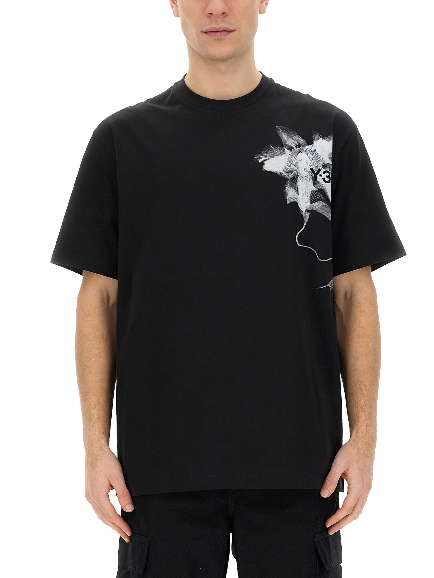 Y-3 Logo Cotton T-shirt In Nero
