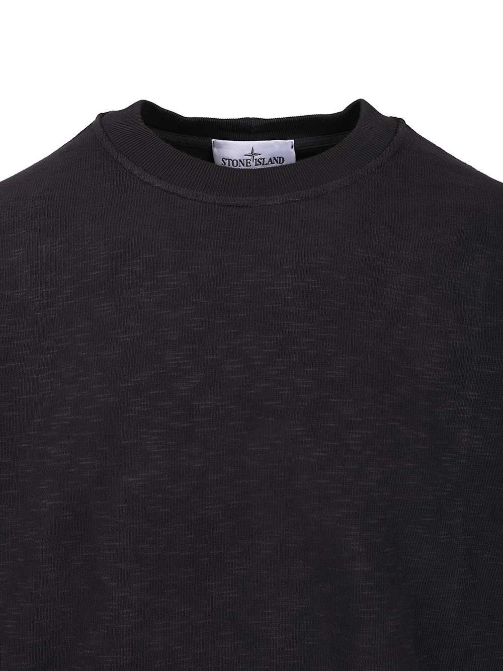 Stone Island Organic Cotton Crew Neck Sweater With English Ribs Knitwear Blue In Black