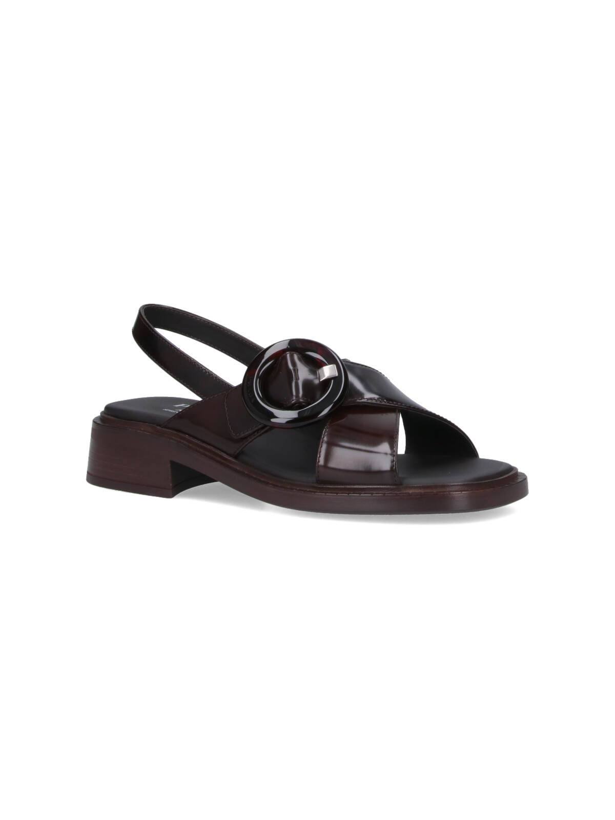 Prada Heel Buckle Glossy Open Toe Sandals In Pattern