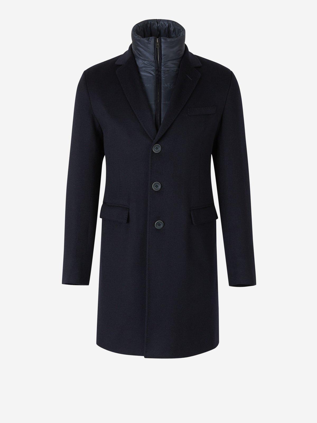 Herno Single-breasted Layered Coat In Blue