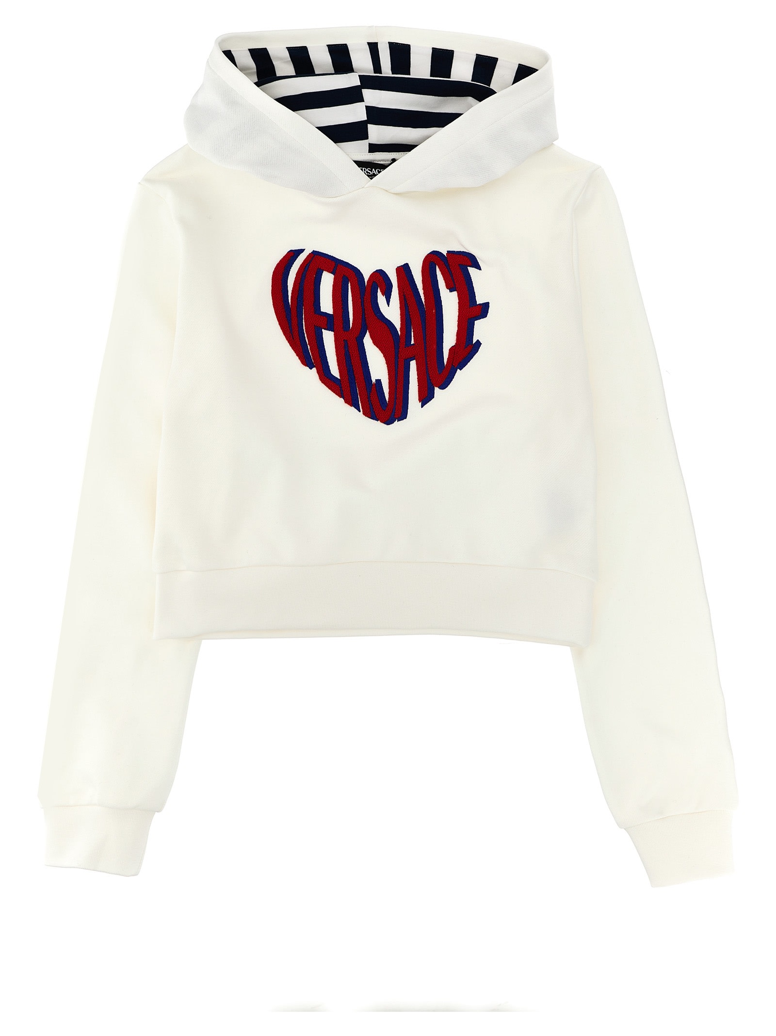 Shop Versace Logo Embroidery Hoodie In White