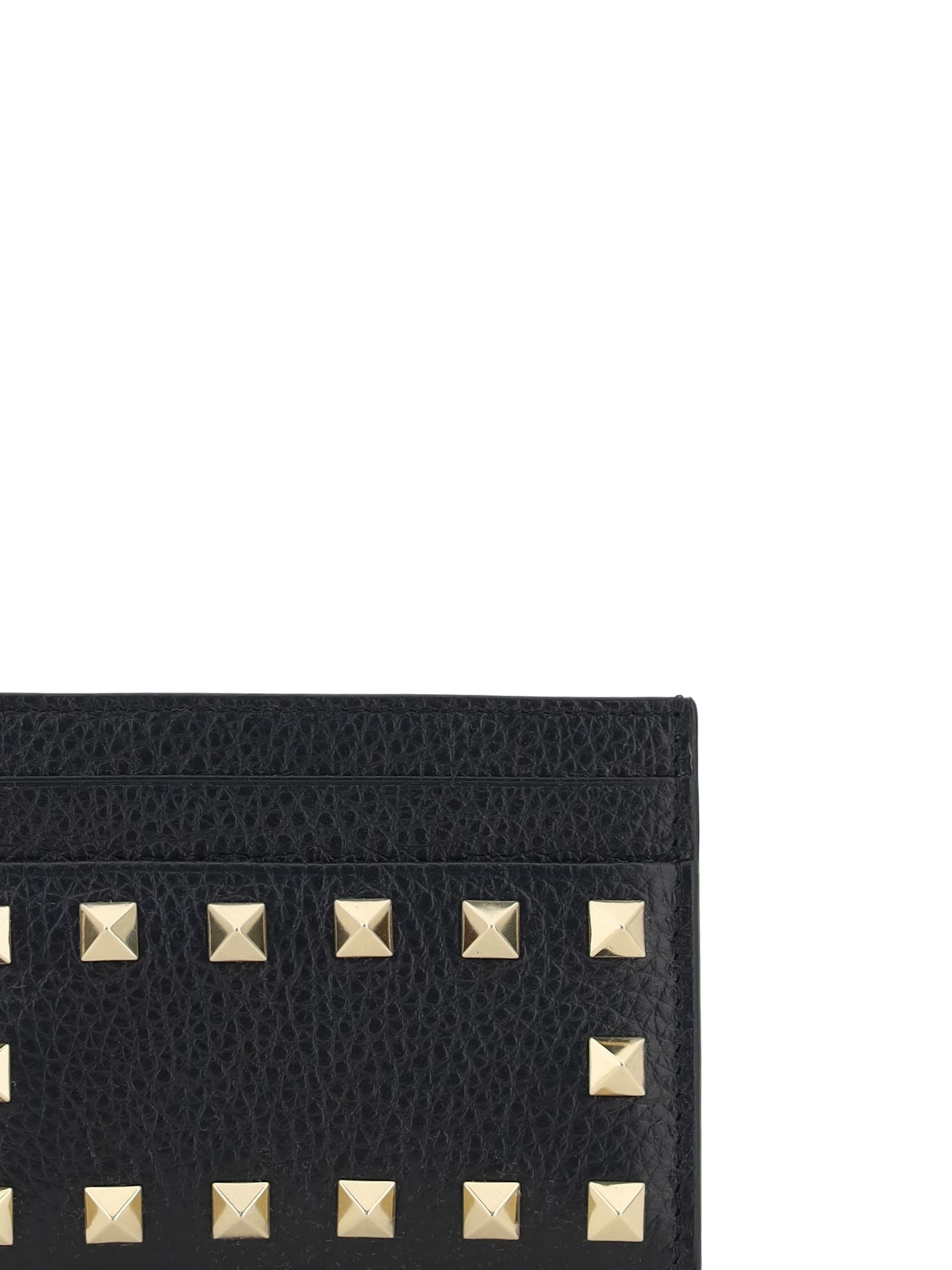 Valentino Rockstud Grainy Leather Card Holder In Nero