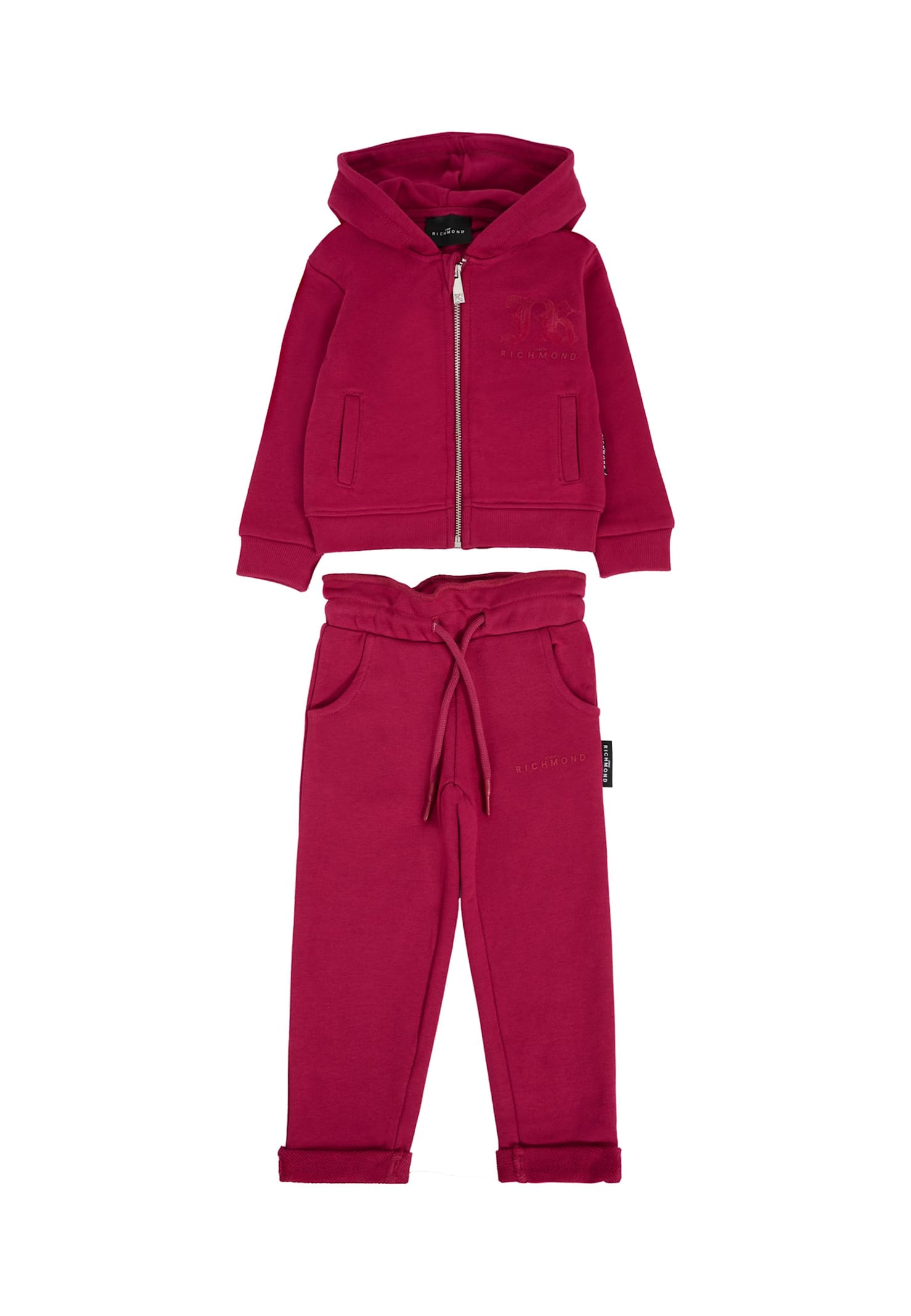 Richmond Red Suit For Baby Girl With Logo In Burgundy