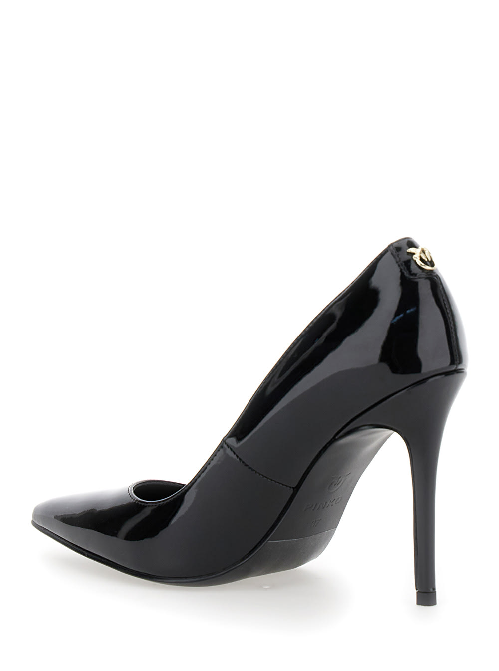 Shop Pinko Juliette Stiletto Pumps With Logo Detail In Patent Leather Woman In Black