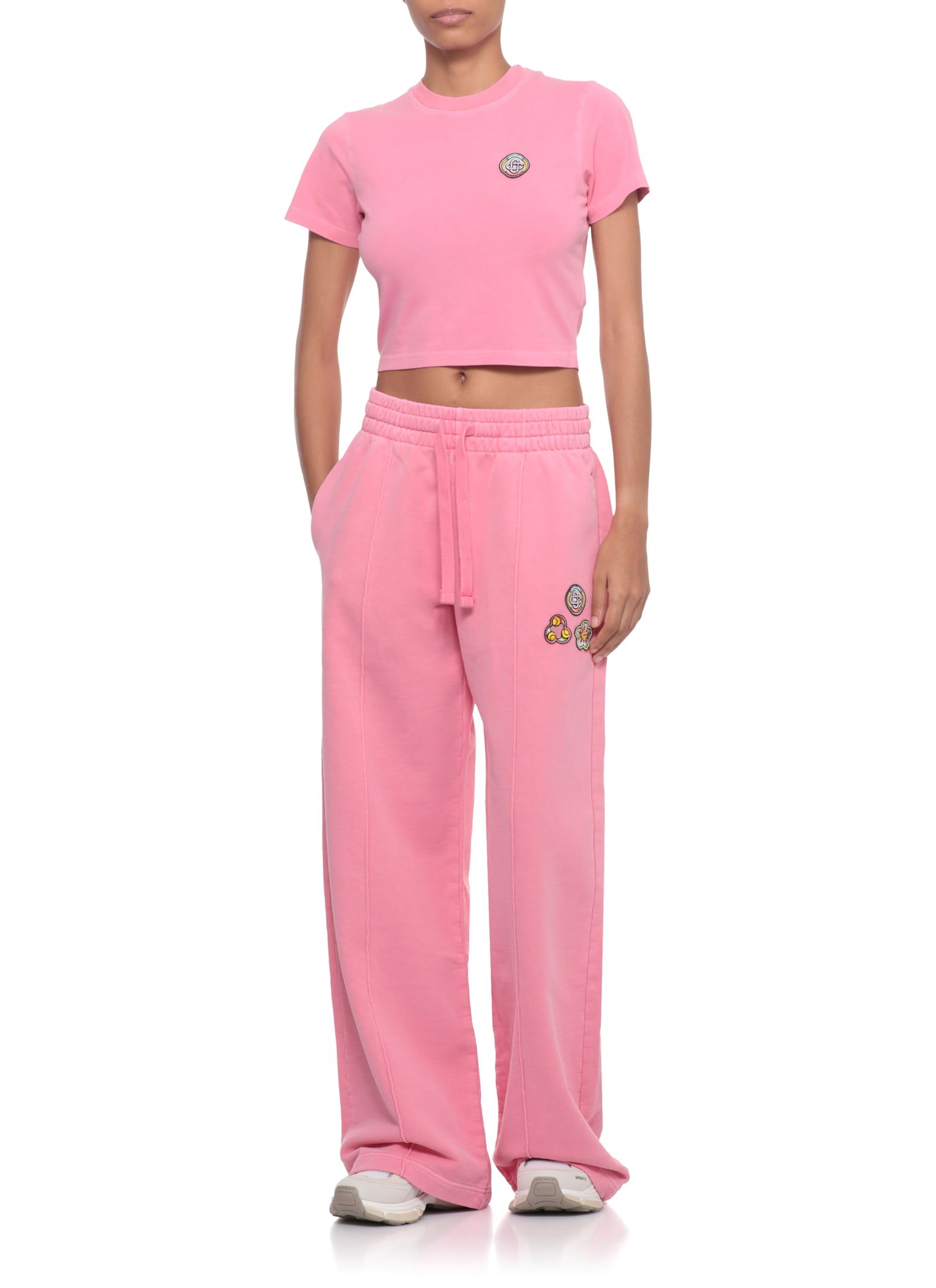 Casablanca Cropped Cotton T-shirt Embroidered Logo In Pink