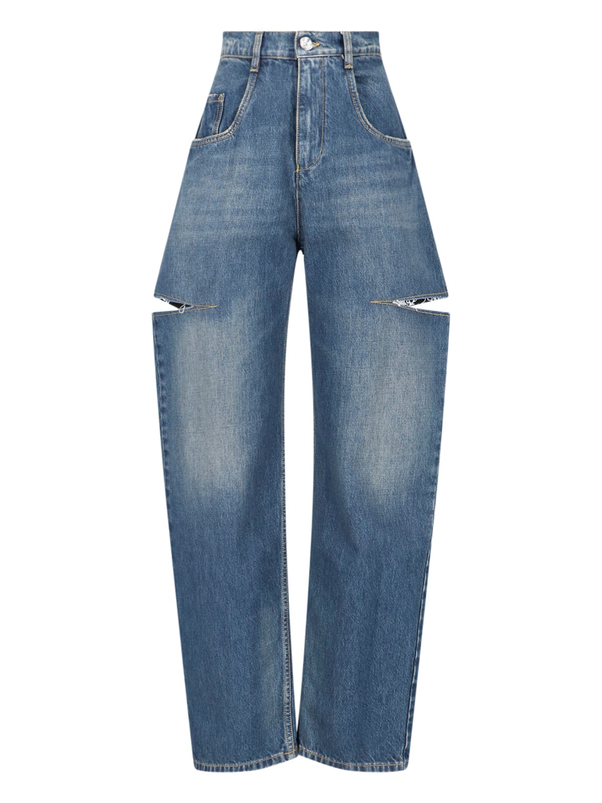 Maison Margiela High-waisted Wide-leg Jeans With Horizontal Cut-out Details In Blue